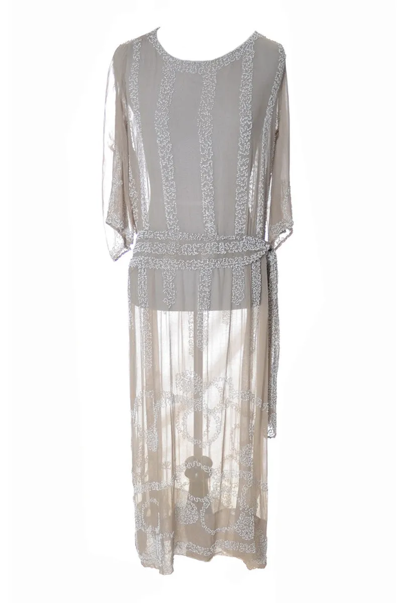 1920's Beaded Vintage Silk Flapper Dress