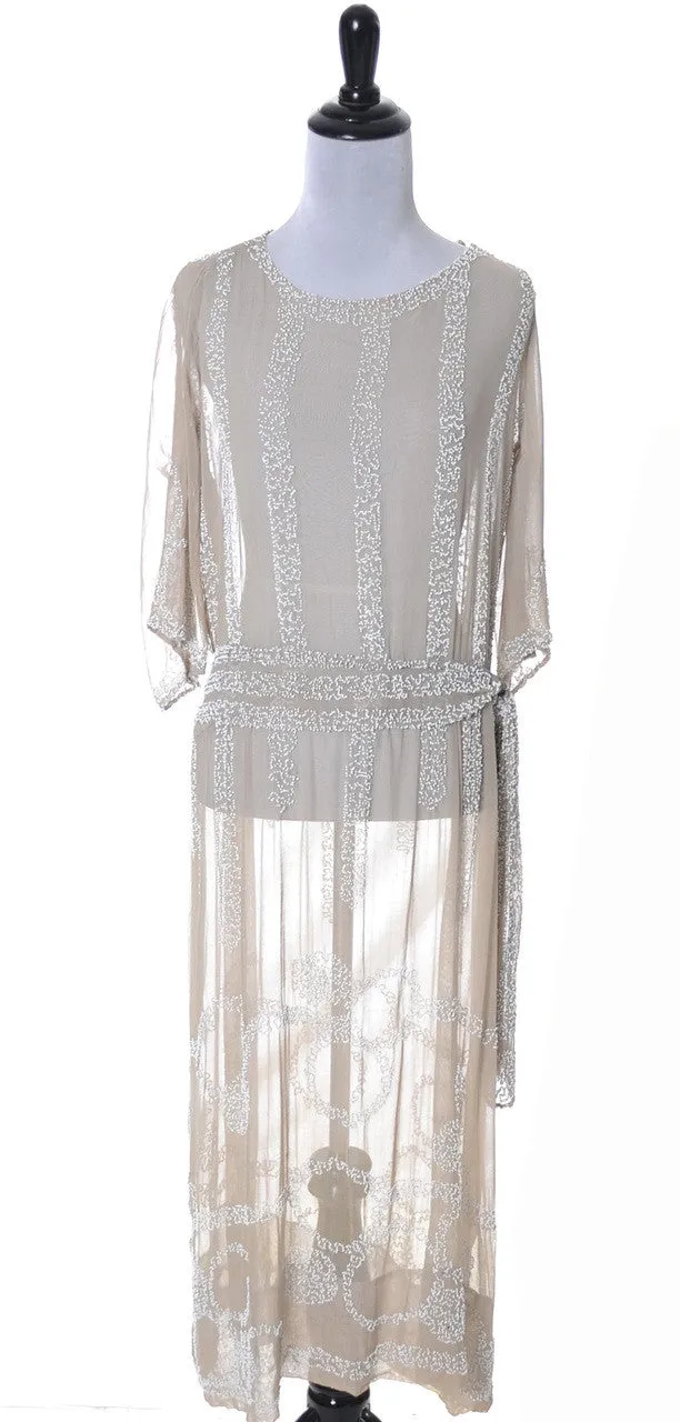 1920's Beaded Vintage Silk Flapper Dress