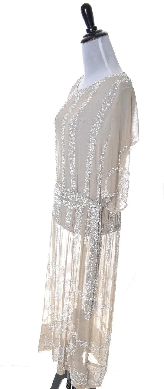 1920's Beaded Vintage Silk Flapper Dress