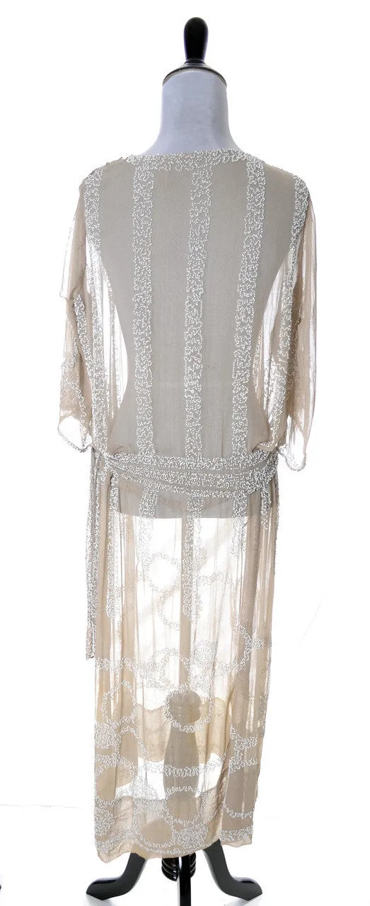 1920's Beaded Vintage Silk Flapper Dress