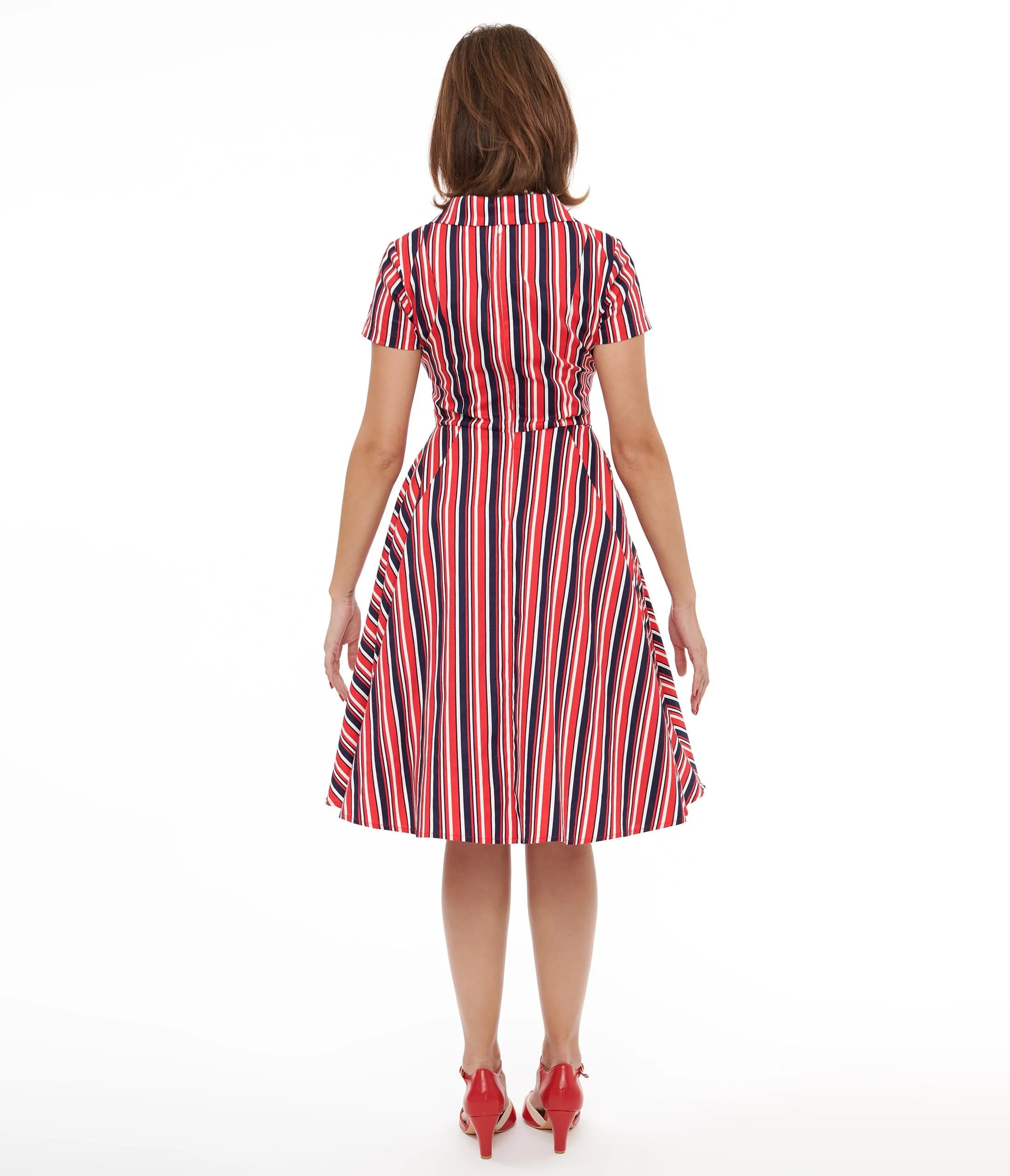 1950s Red & Navy Blue Striped Fit & Flare Dress