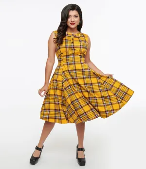 1950s Yellow Plaid Swing Dress