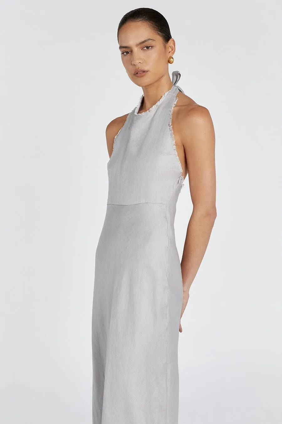 ADINA DOVE LINEN MIDI DRESS