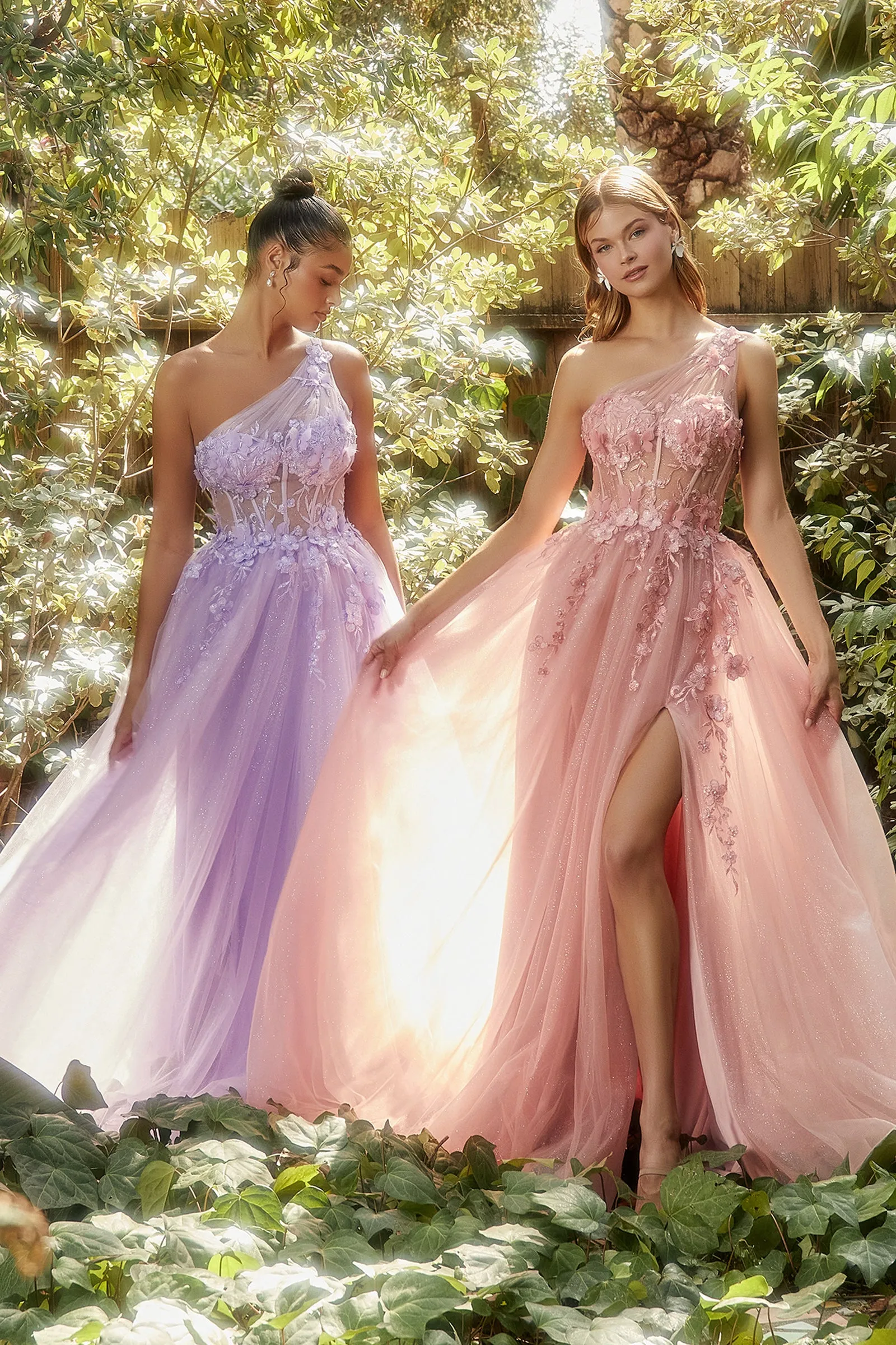 ANDREA & LEO A1140 3D Butterfly One Shoulder Tulle A Line Dress