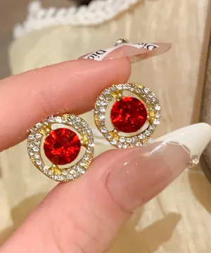 Art Red Sterling Silver Alloy Zircon Crystal Stud Earrings ET023