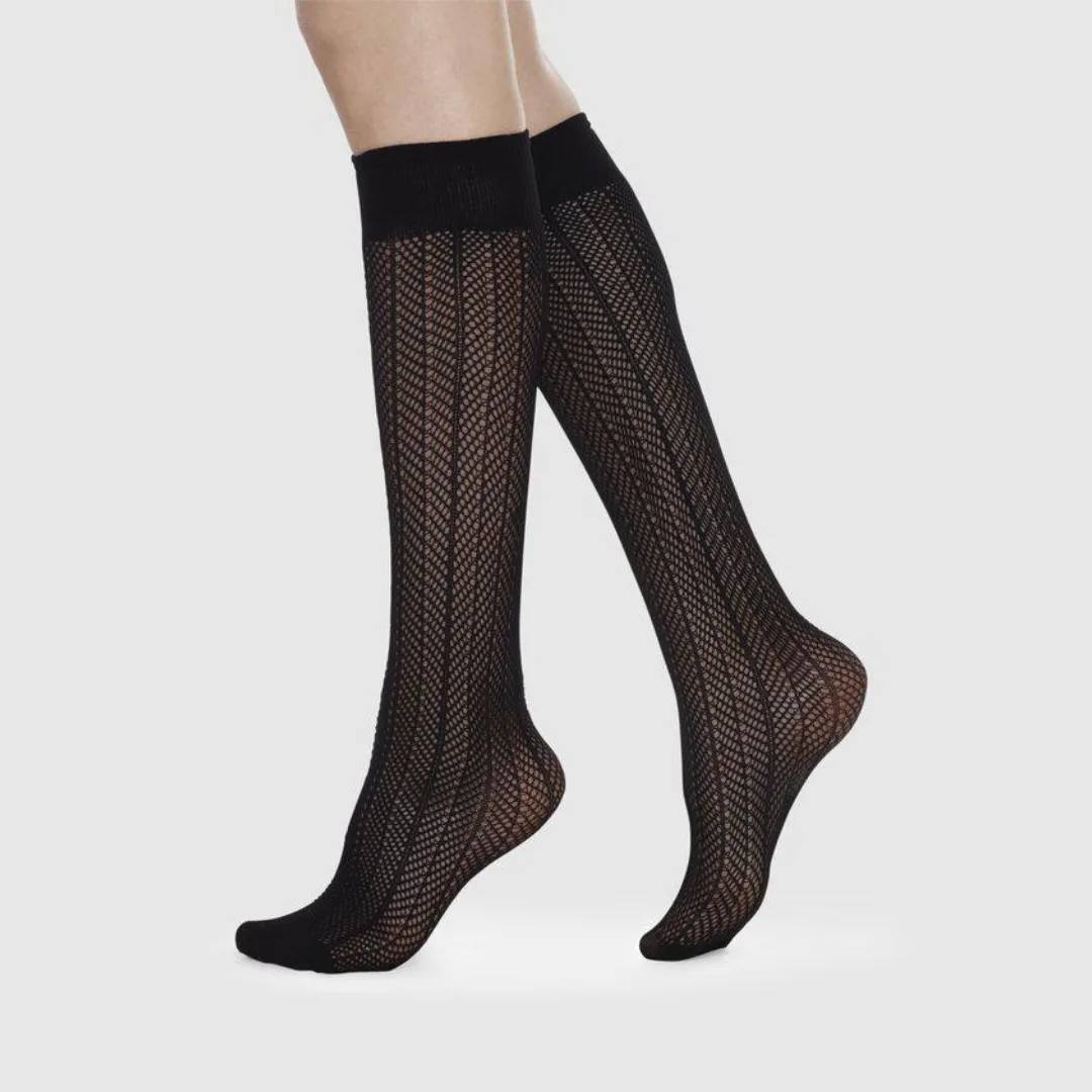 Astrid Pointelle Knee-High Tights: Black