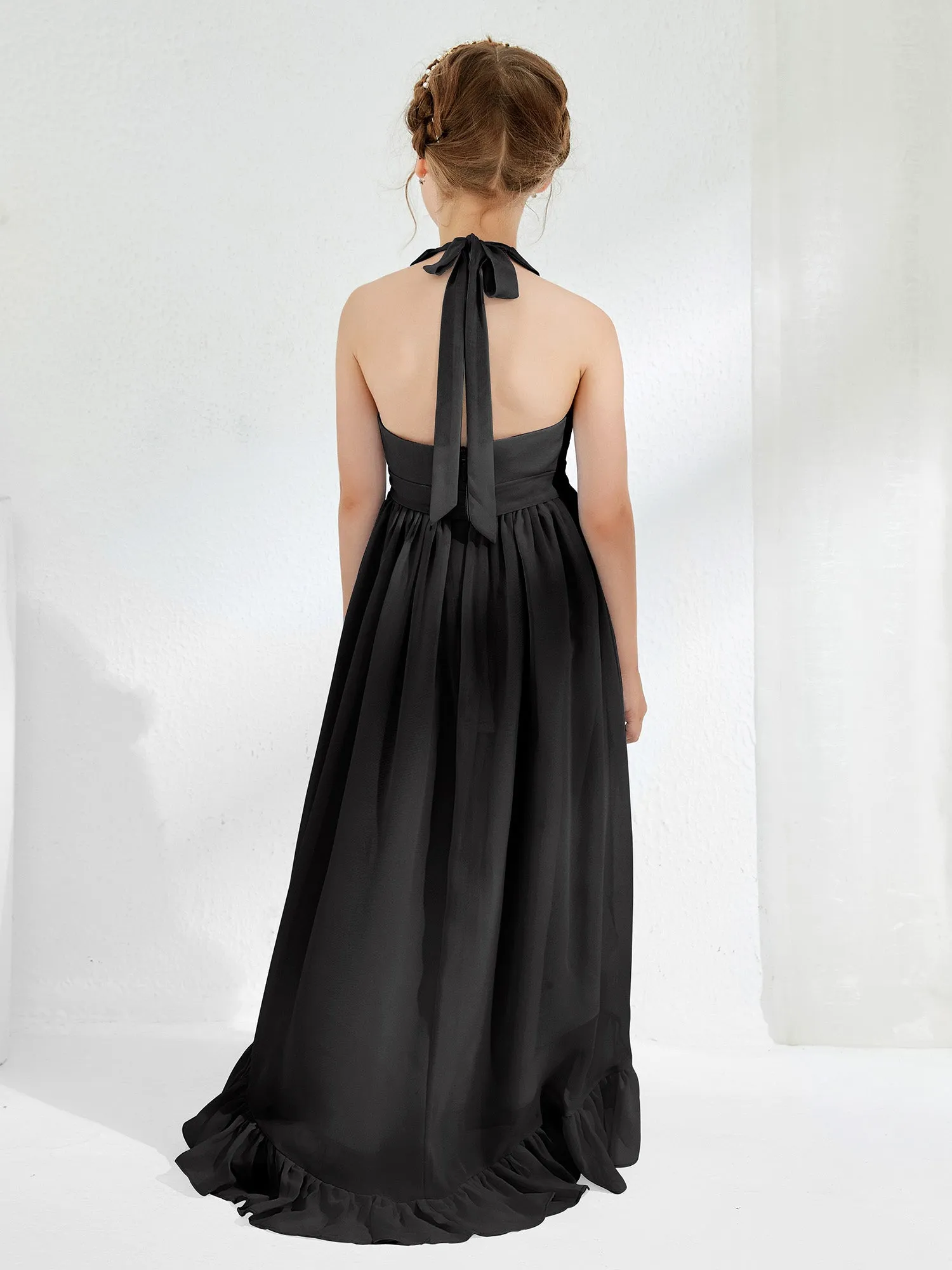 Asymmetrical A-line Junior Bridesmaid Dresses with Flower Black