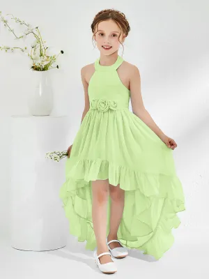 Asymmetrical A-line Junior Bridesmaid Dresses with Flower Sage