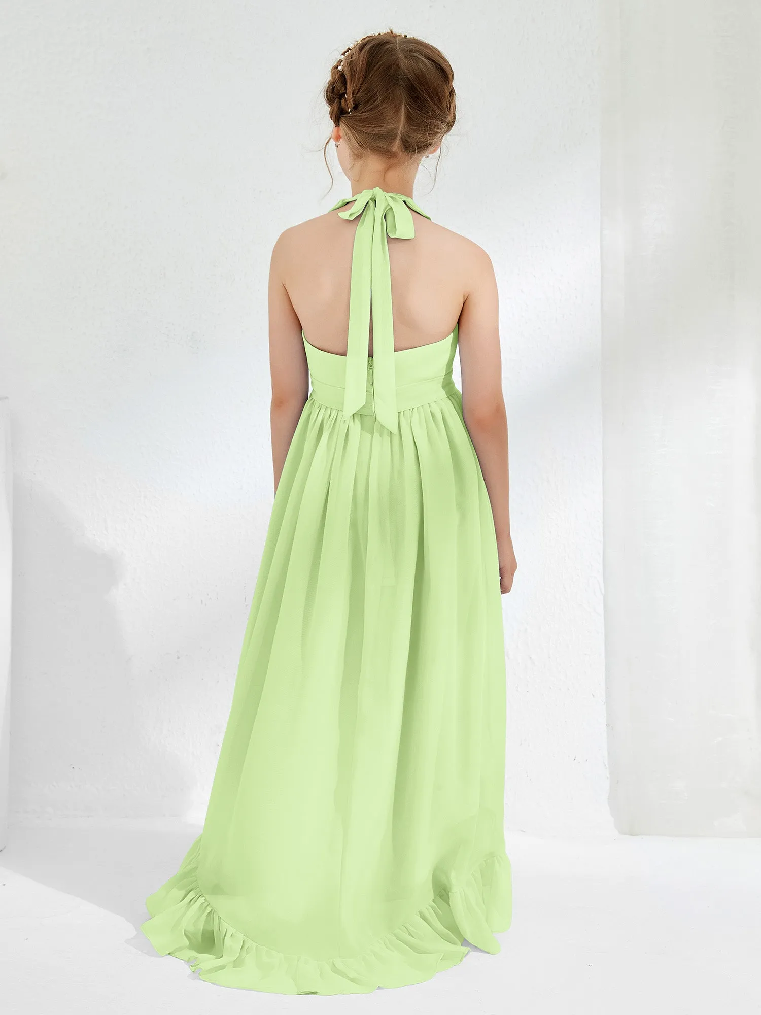 Asymmetrical A-line Junior Bridesmaid Dresses with Flower Sage