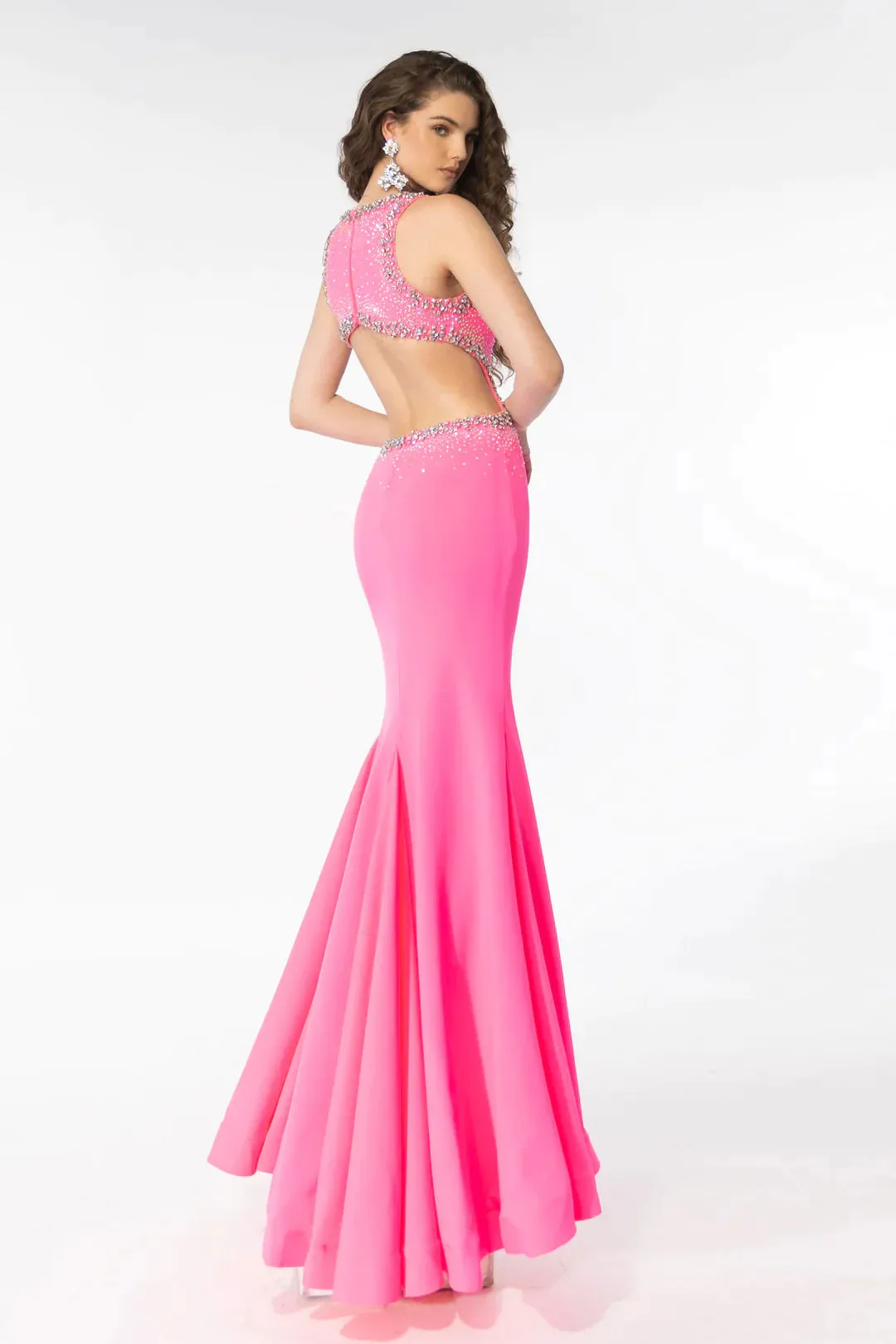 Ava Presley 39237 Size 0 Hot Pink Long Prom Dress Open Back Cut Out High Slit Beaded Detail Formal Pageant Gown