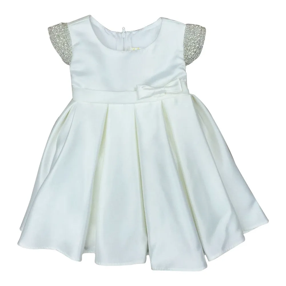 Baby Girls Ivory Dull Satin Beaded Flower Girl Dress 6-24M