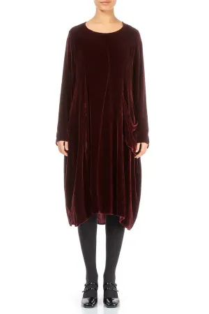 Balloon Single Pocket Dark Merlot Silk Velvet Dress