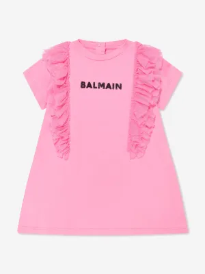 Balmain Baby Girls Ruffle Jersey Dress in Pink