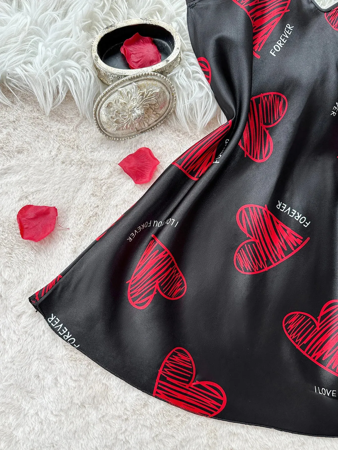 'Be my Valentine' Red Print Satin Slip Dress