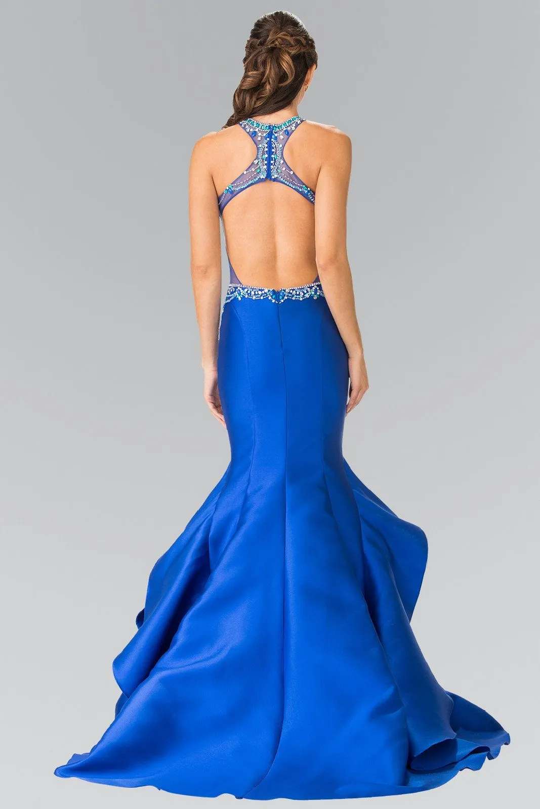 Beaded Halter Mermaid Dress with Ruffles by Elizabeth K GL2357