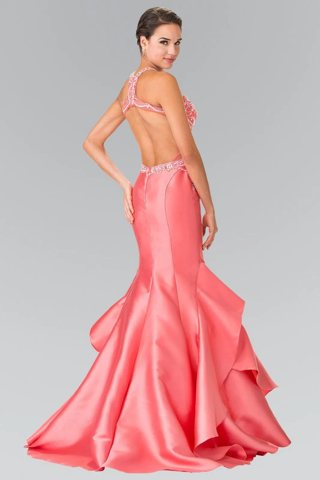 Beaded Halter Mermaid Dress with Ruffles by Elizabeth K GL2357