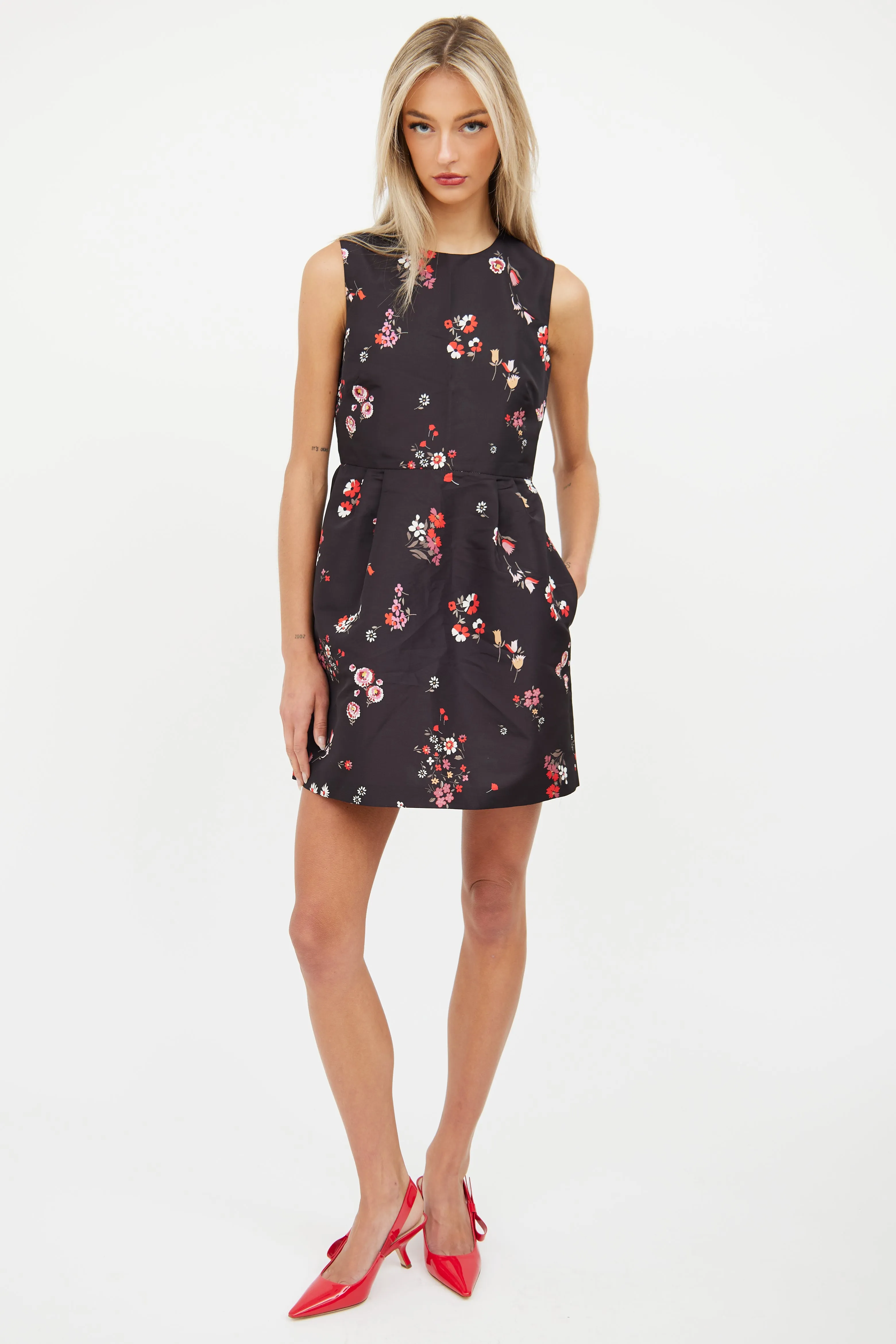 Black & Multi Floral Sleeveless Dress