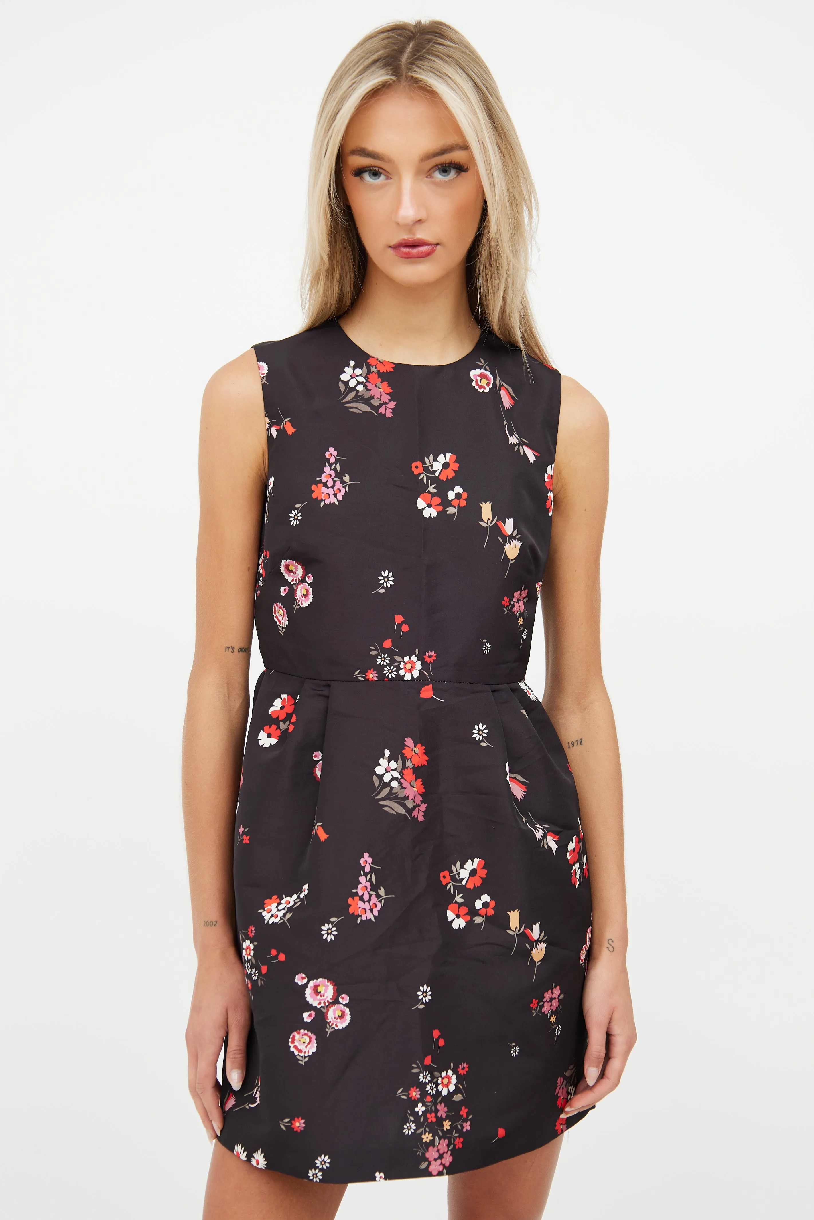 Black & Multi Floral Sleeveless Dress