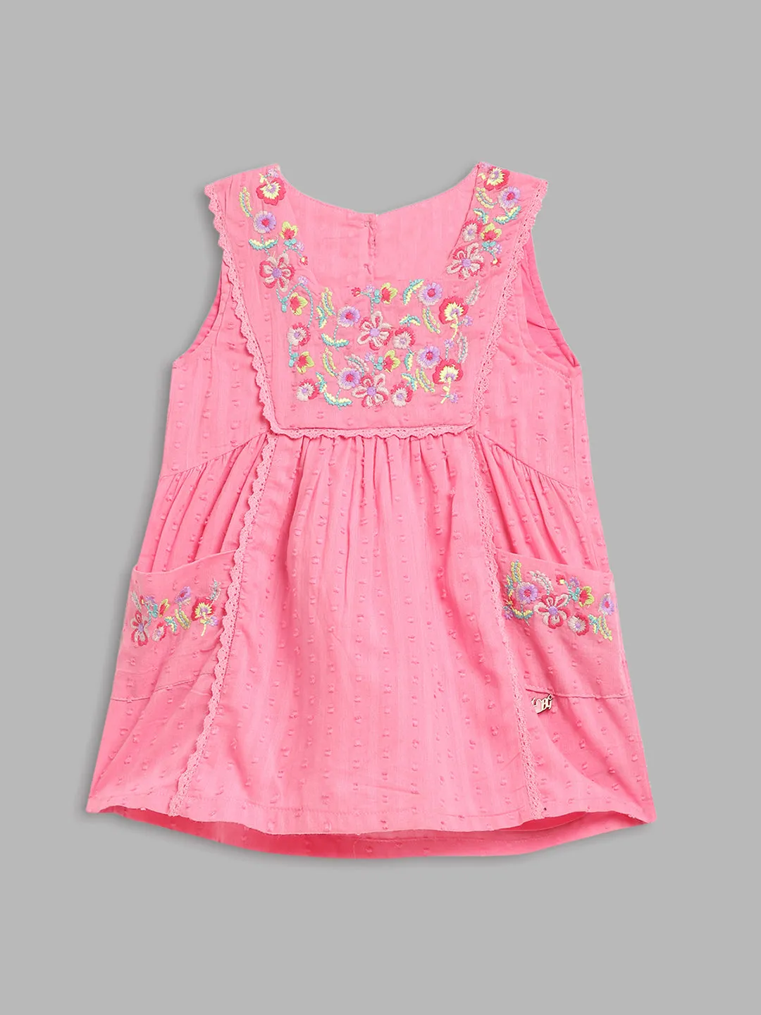 Blue Giraffe Girls Pink Embroidered Square Neck Sleeveless A-line Dress