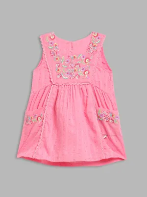 Blue Giraffe Girls Pink Embroidered Square Neck Sleeveless A-line Dress