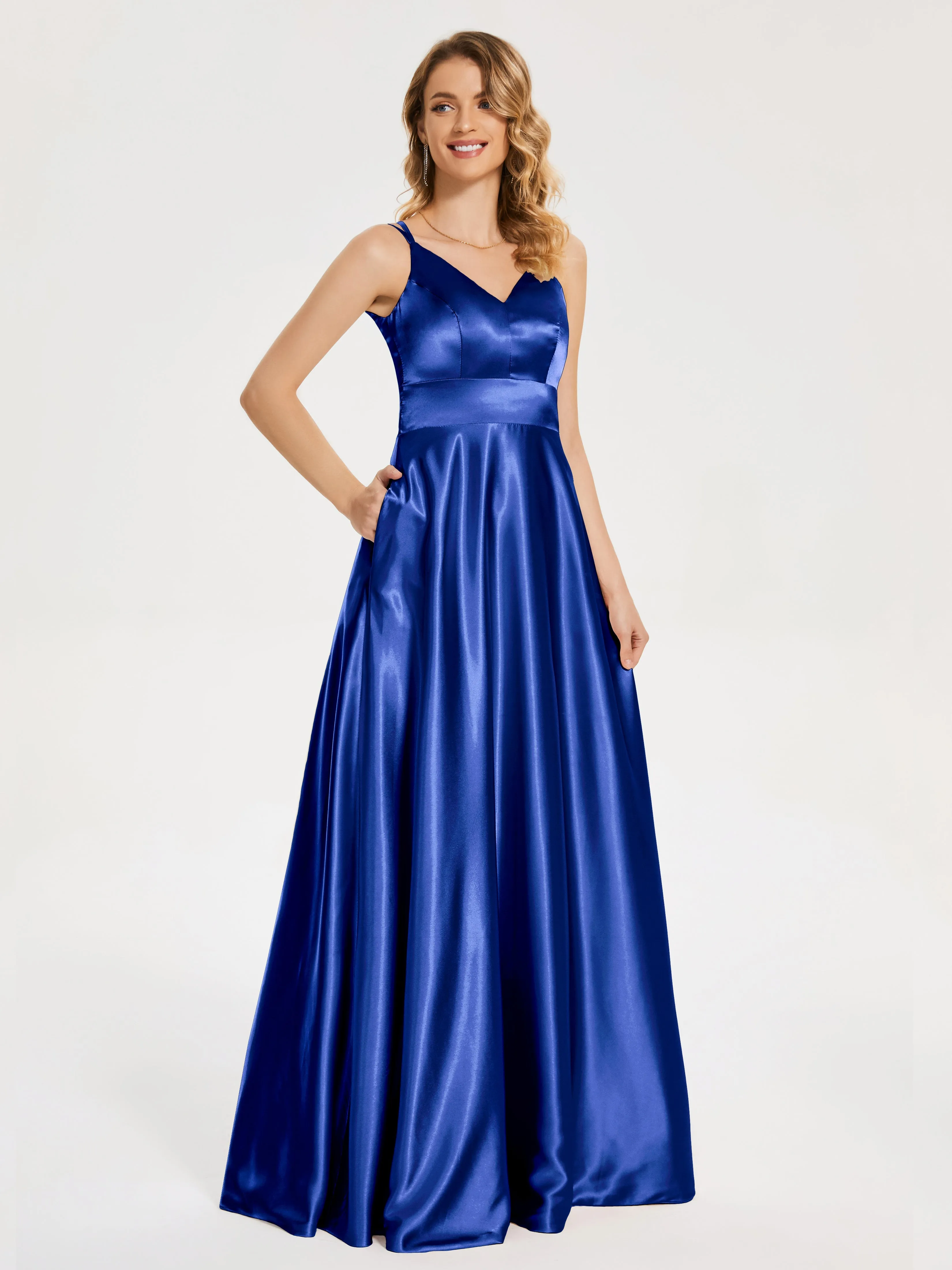 Briella Charming V Neck Soft Satin Dresses