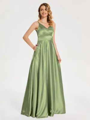 Briella Charming V Neck Soft Satin Dresses