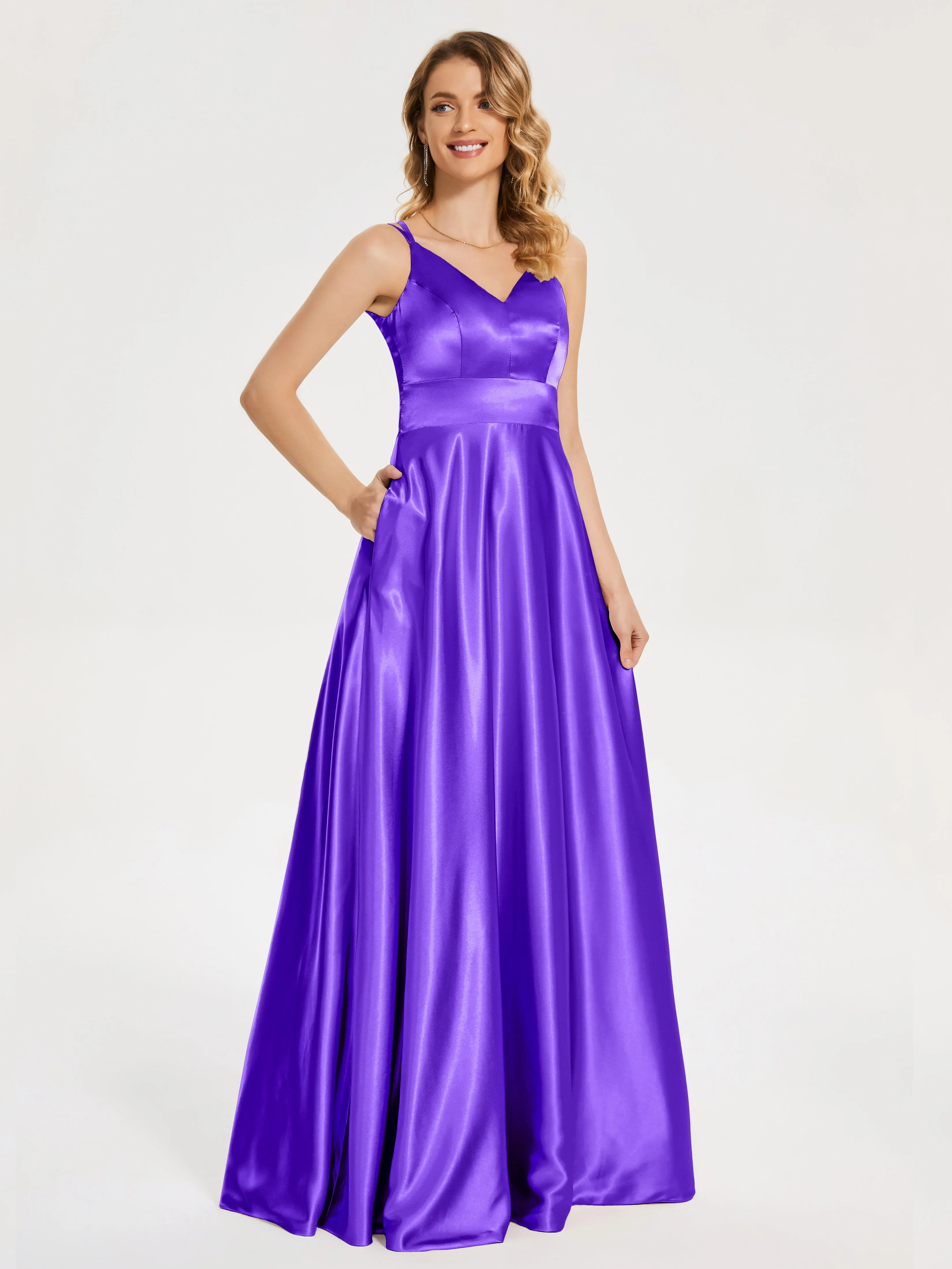 Briella Charming V Neck Soft Satin Dresses