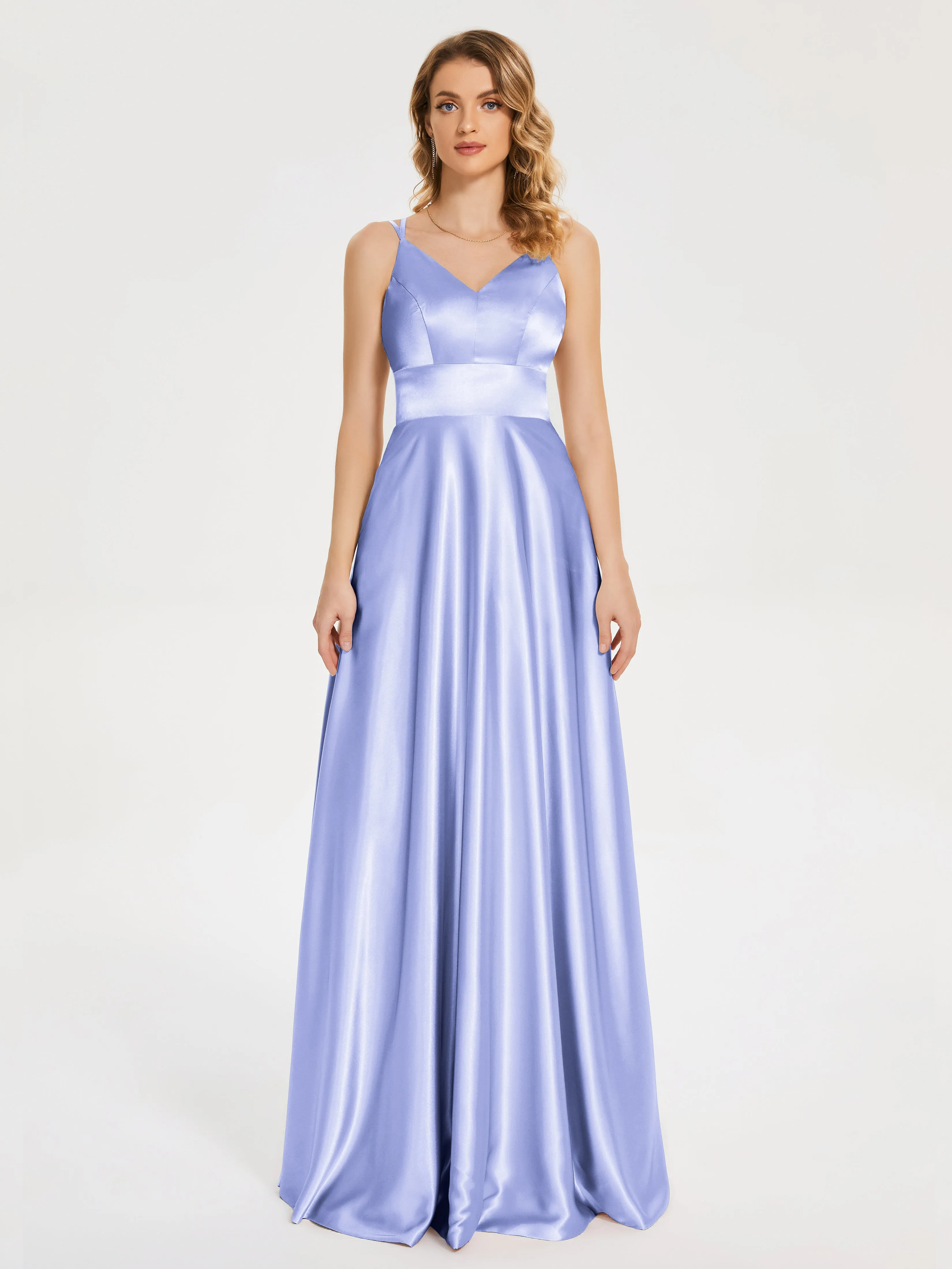 Briella Charming V Neck Soft Satin Dresses