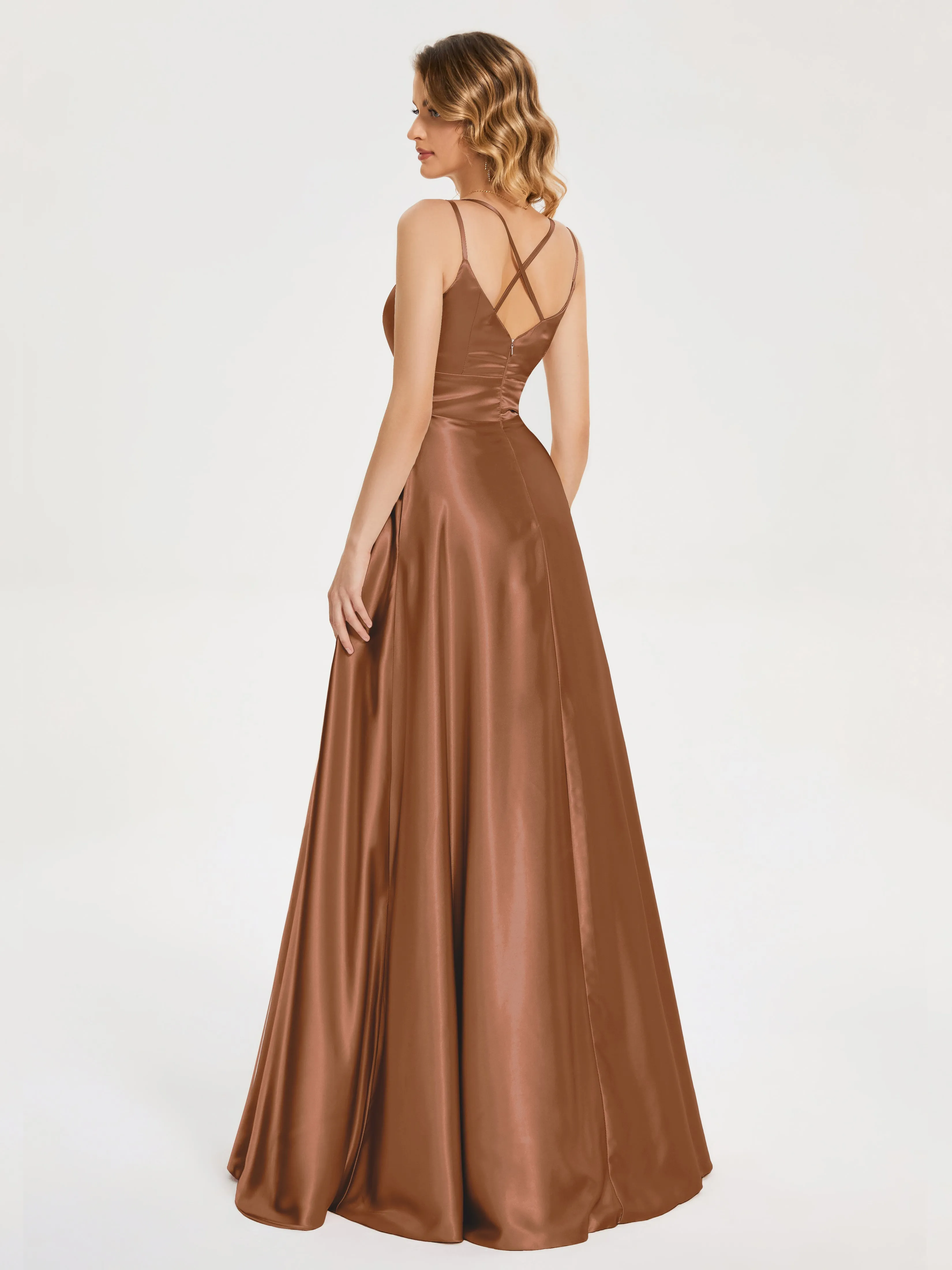 Briella Charming V Neck Soft Satin Dresses