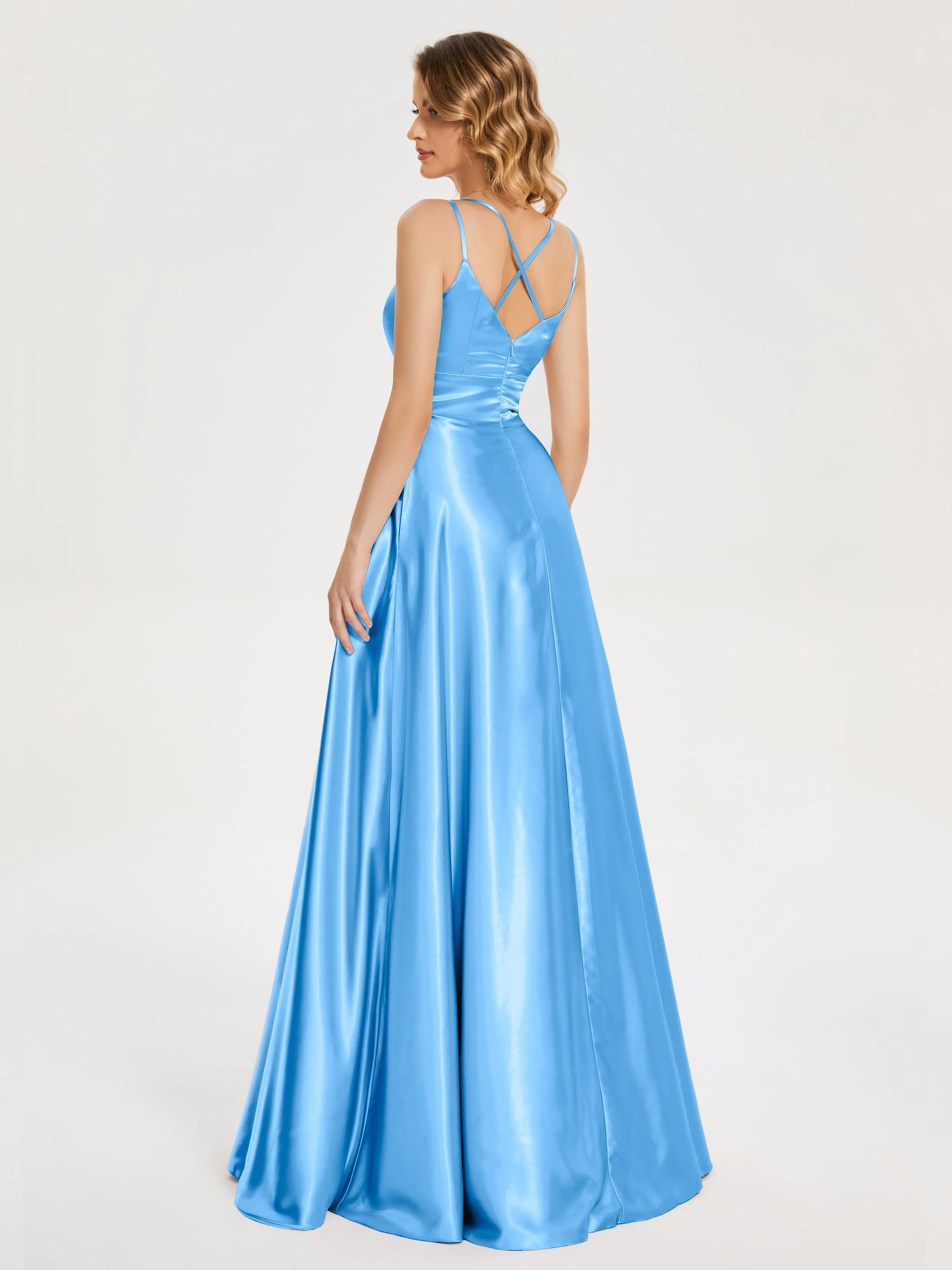 Briella Charming V Neck Soft Satin Dresses