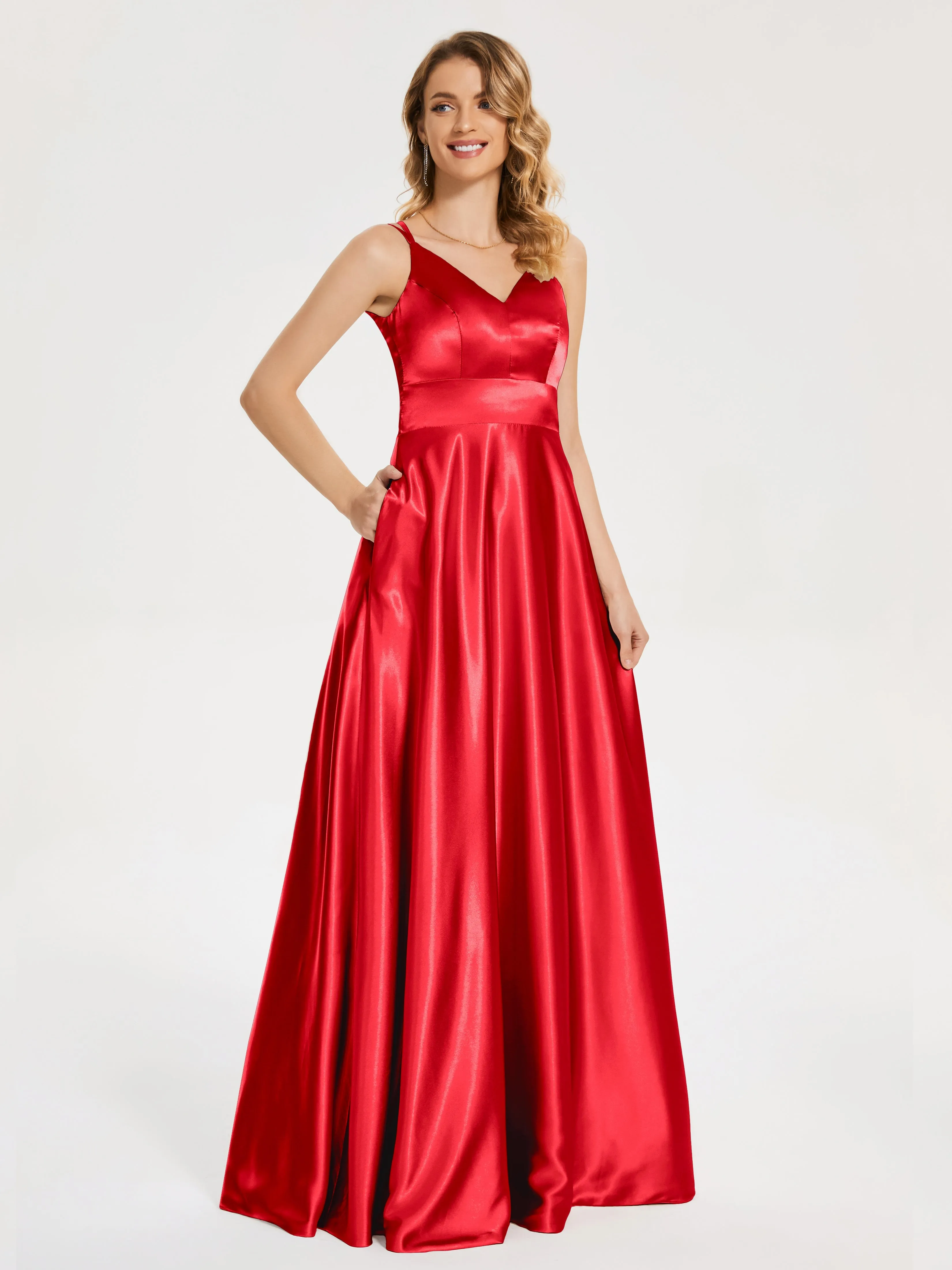 Briella Charming V Neck Soft Satin Dresses