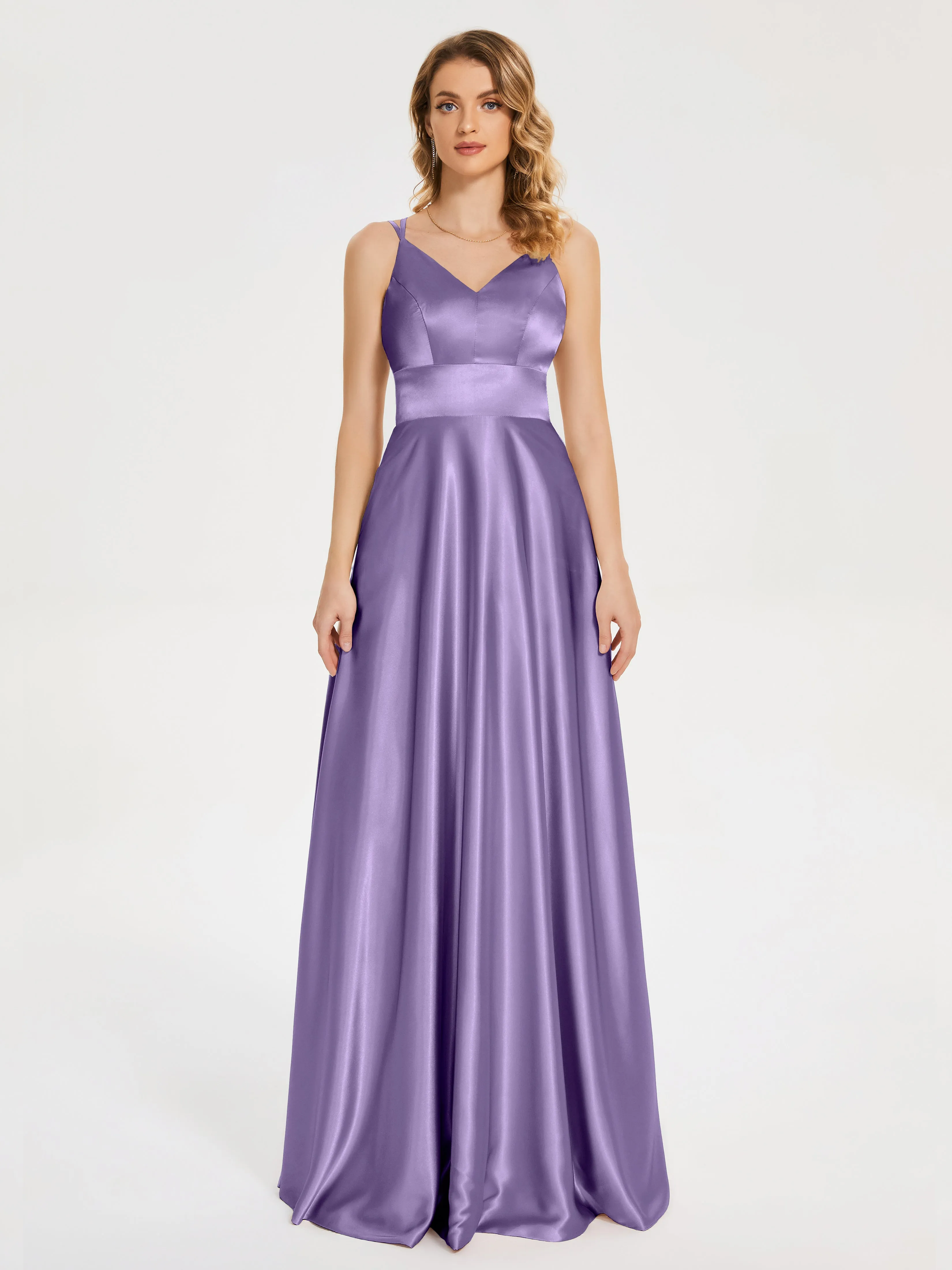 Briella Charming V Neck Soft Satin Dresses