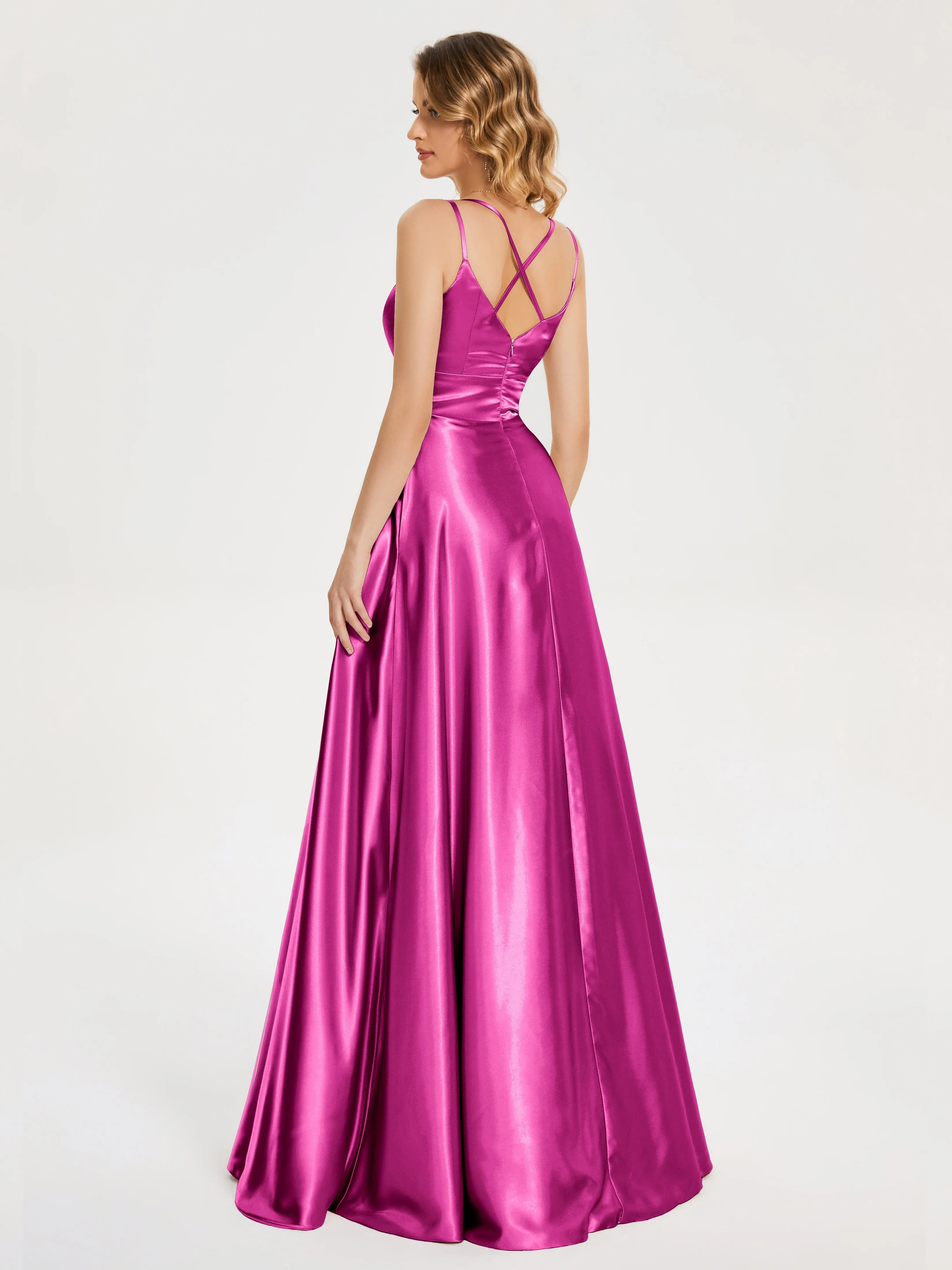 Briella Charming V Neck Soft Satin Dresses