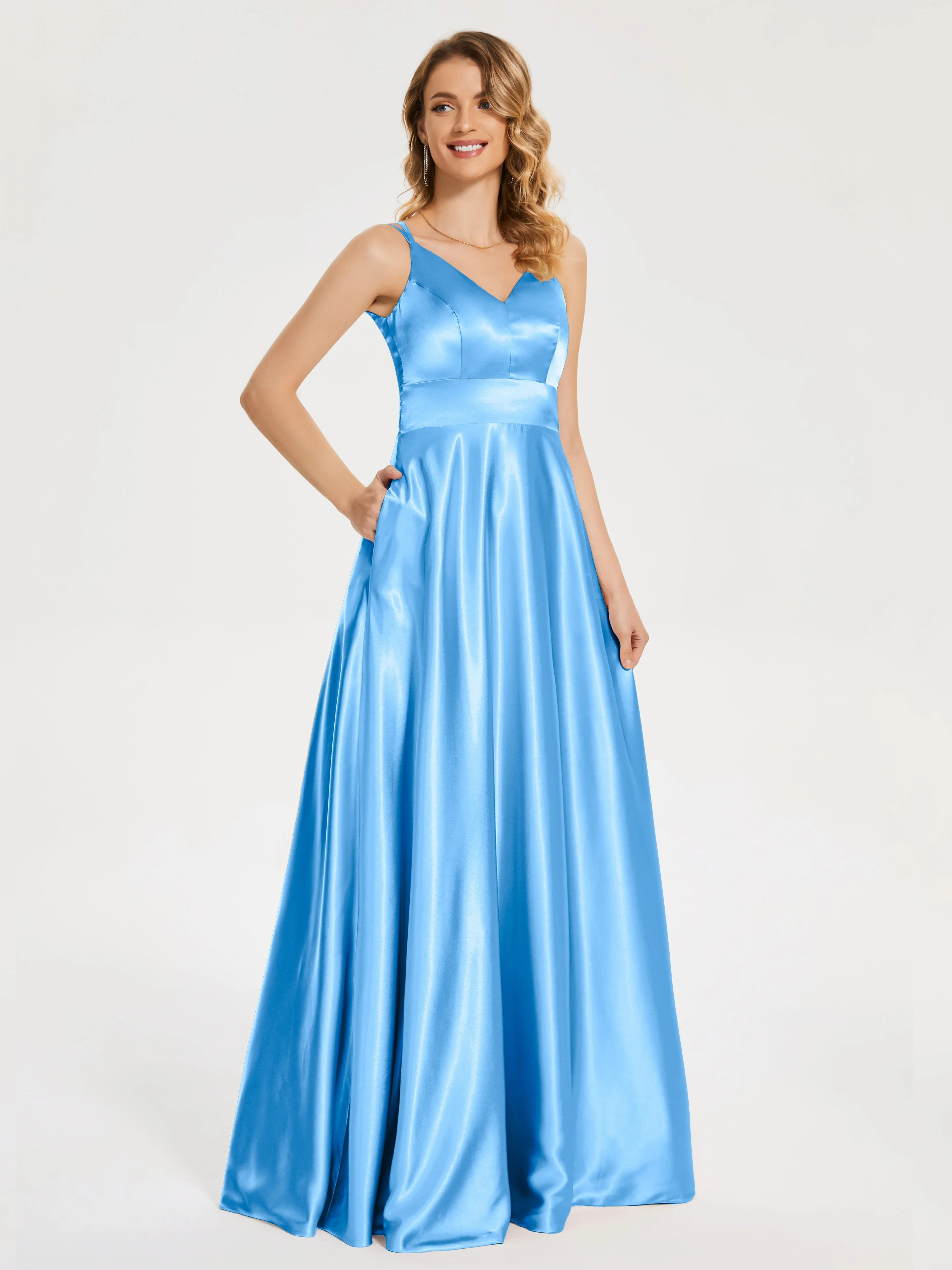 Briella Charming V Neck Soft Satin Dresses