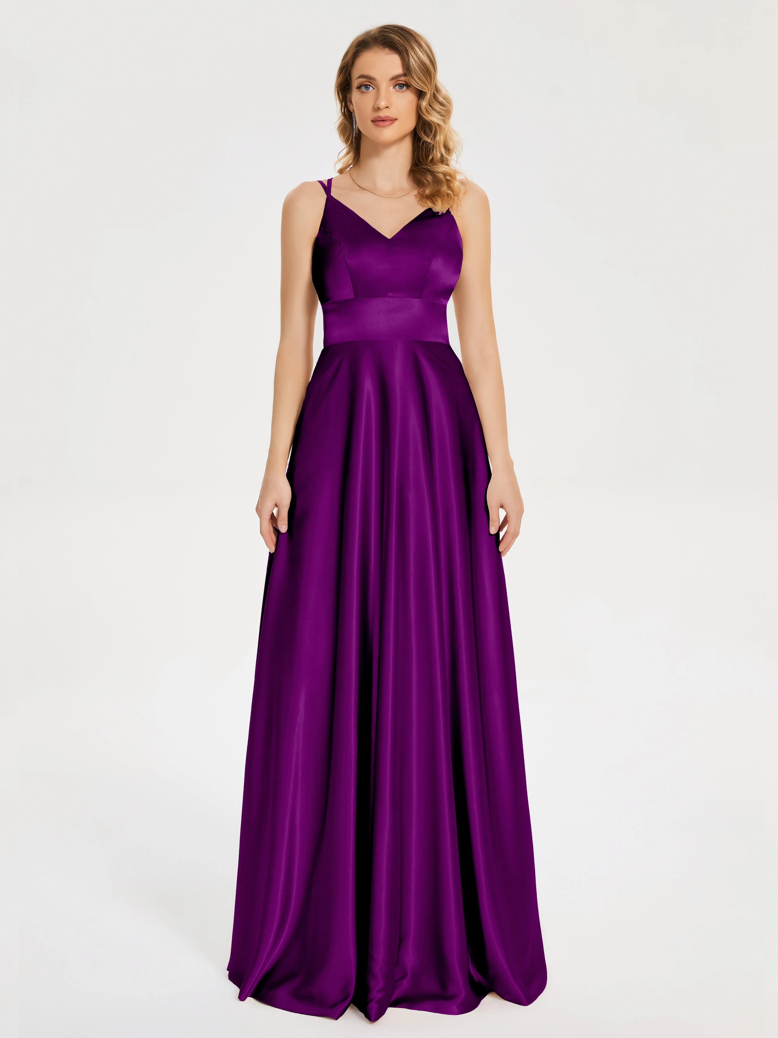 Briella Charming V Neck Soft Satin Dresses