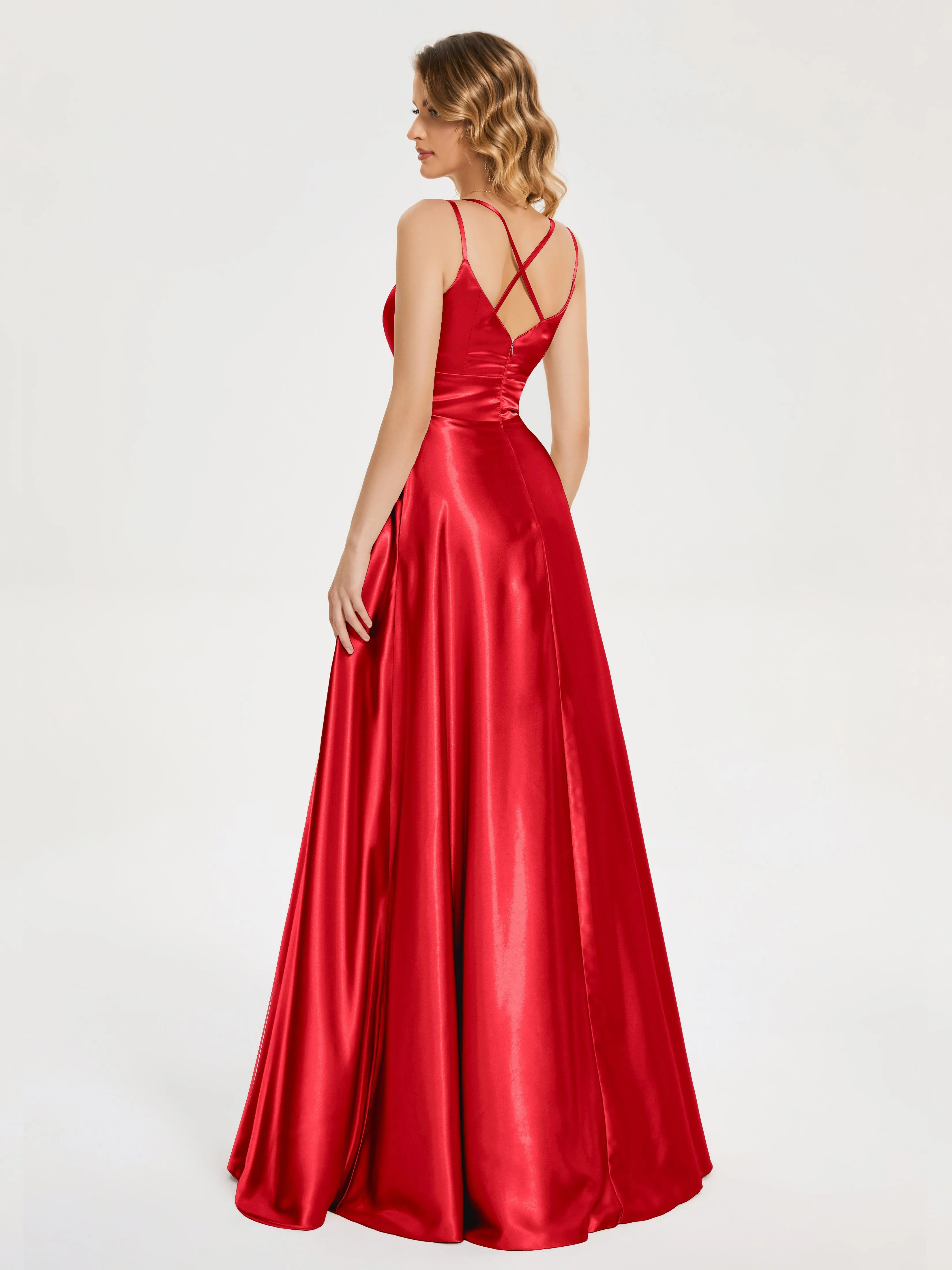 Briella Charming V Neck Soft Satin Dresses