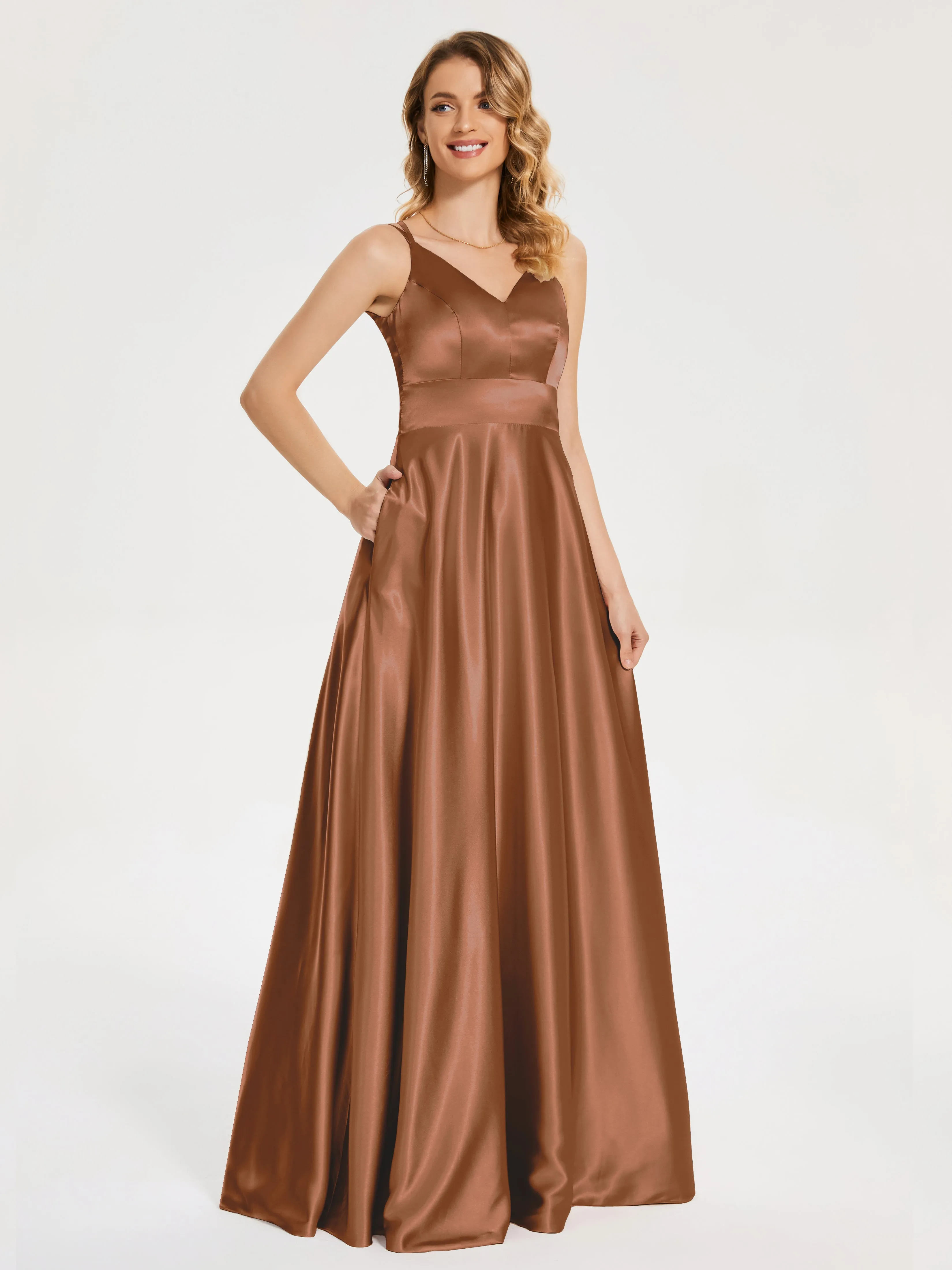 Briella Charming V Neck Soft Satin Dresses