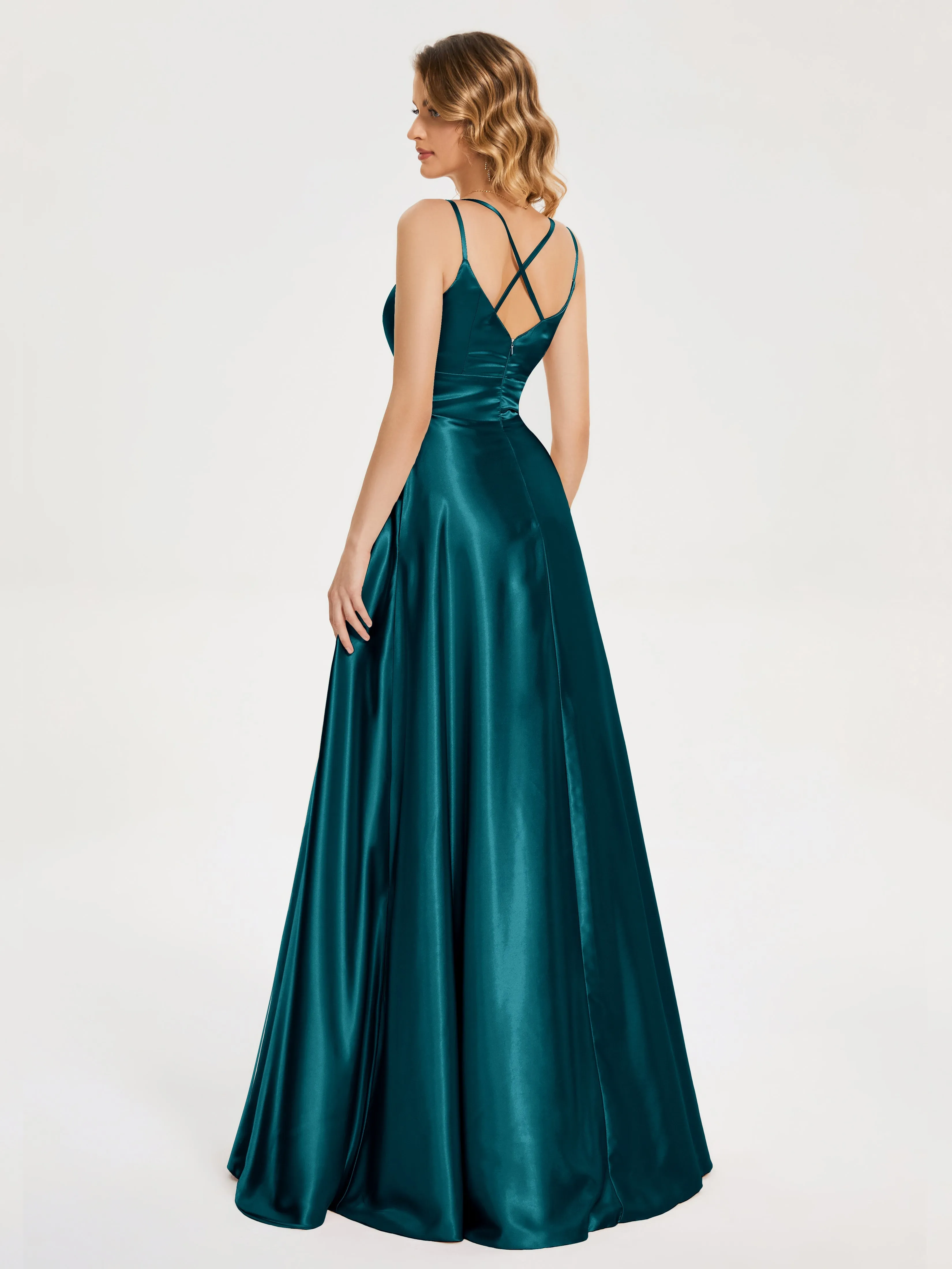 Briella Charming V Neck Soft Satin Dresses