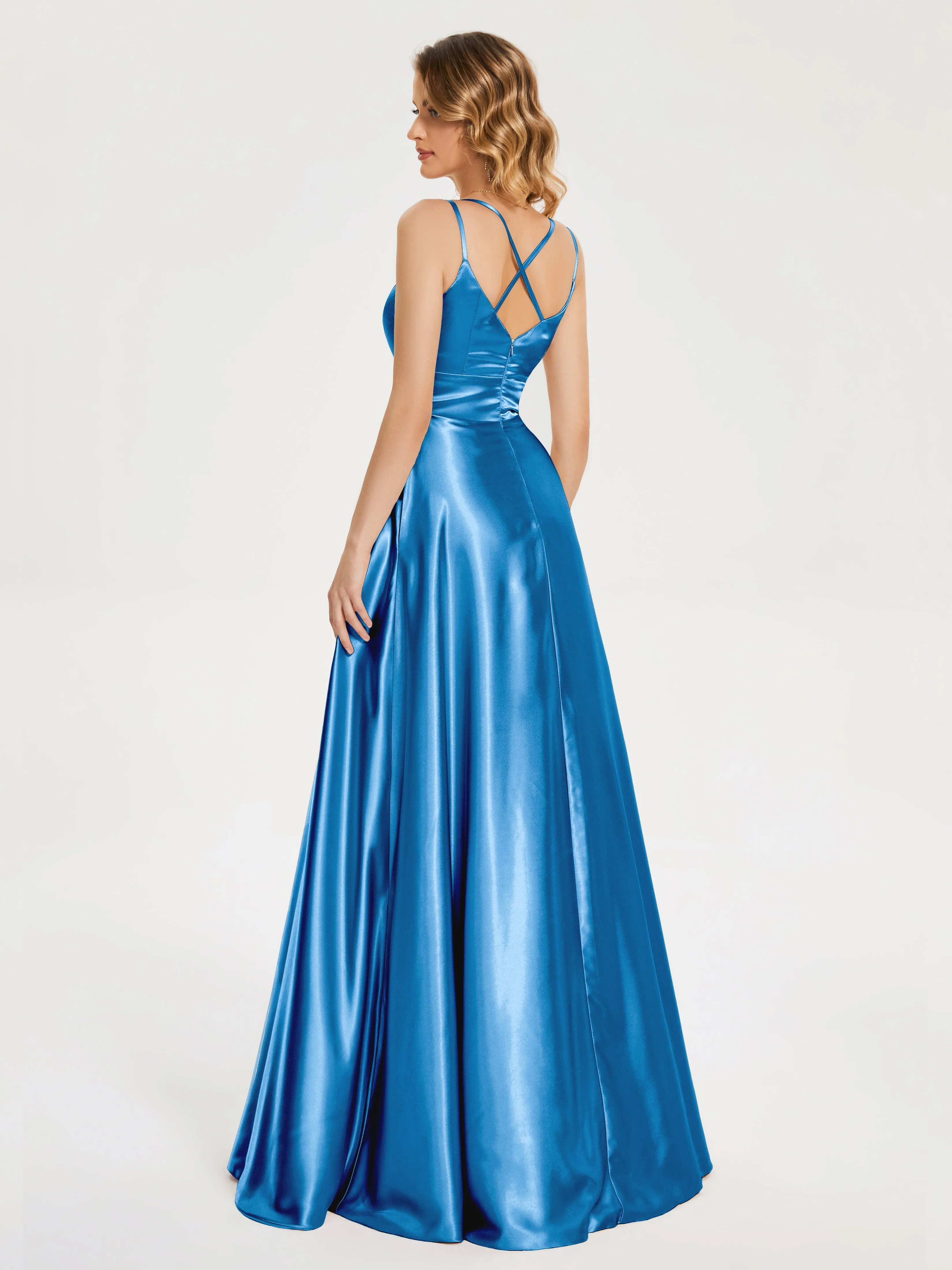 Briella Charming V Neck Soft Satin Dresses