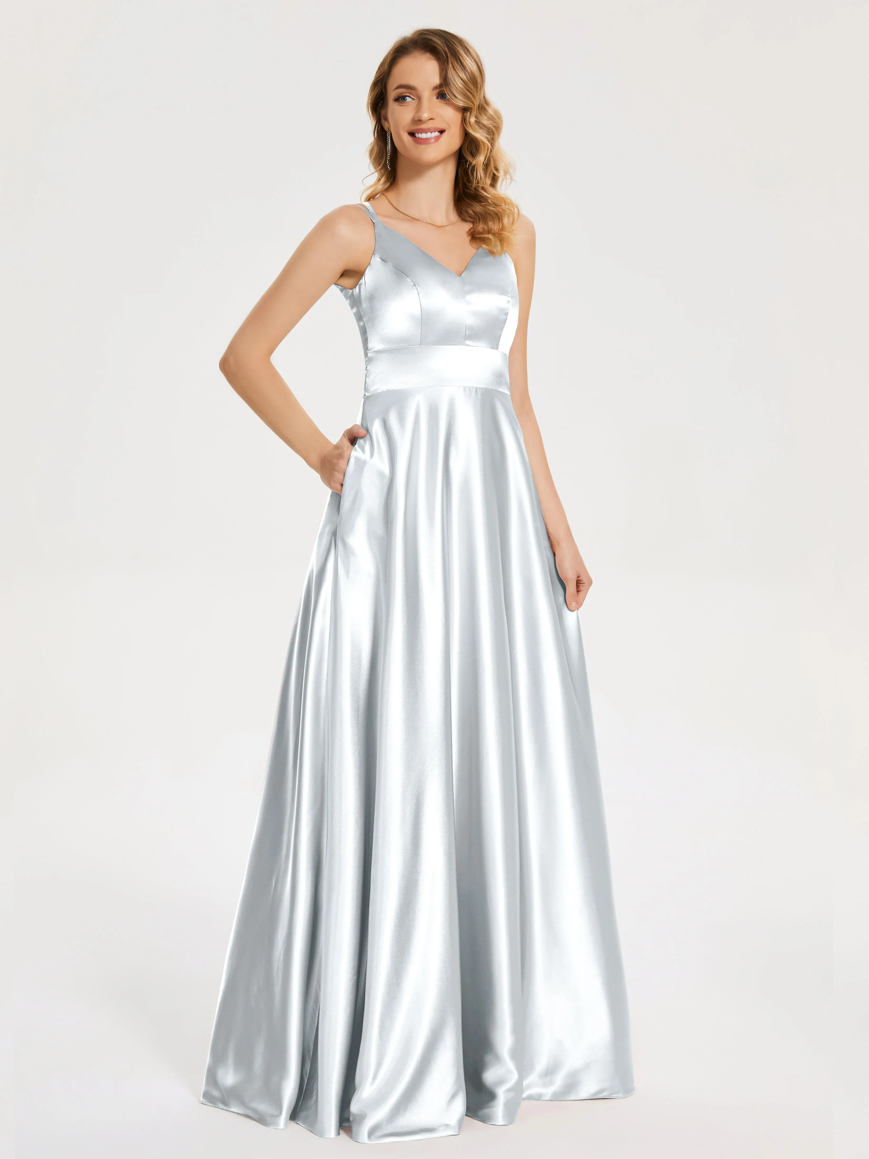 Briella Charming V Neck Soft Satin Dresses