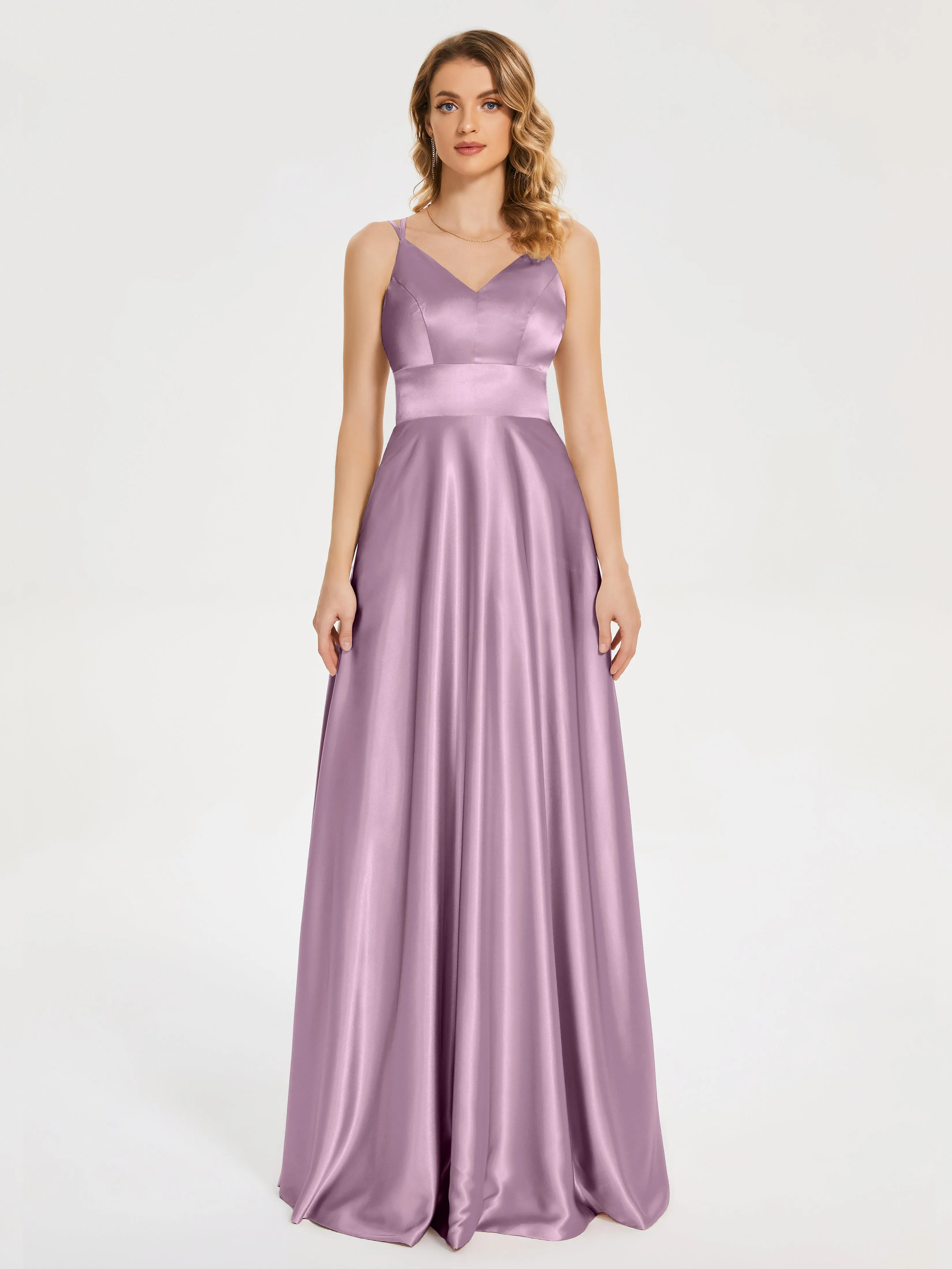 Briella Charming V Neck Soft Satin Dresses