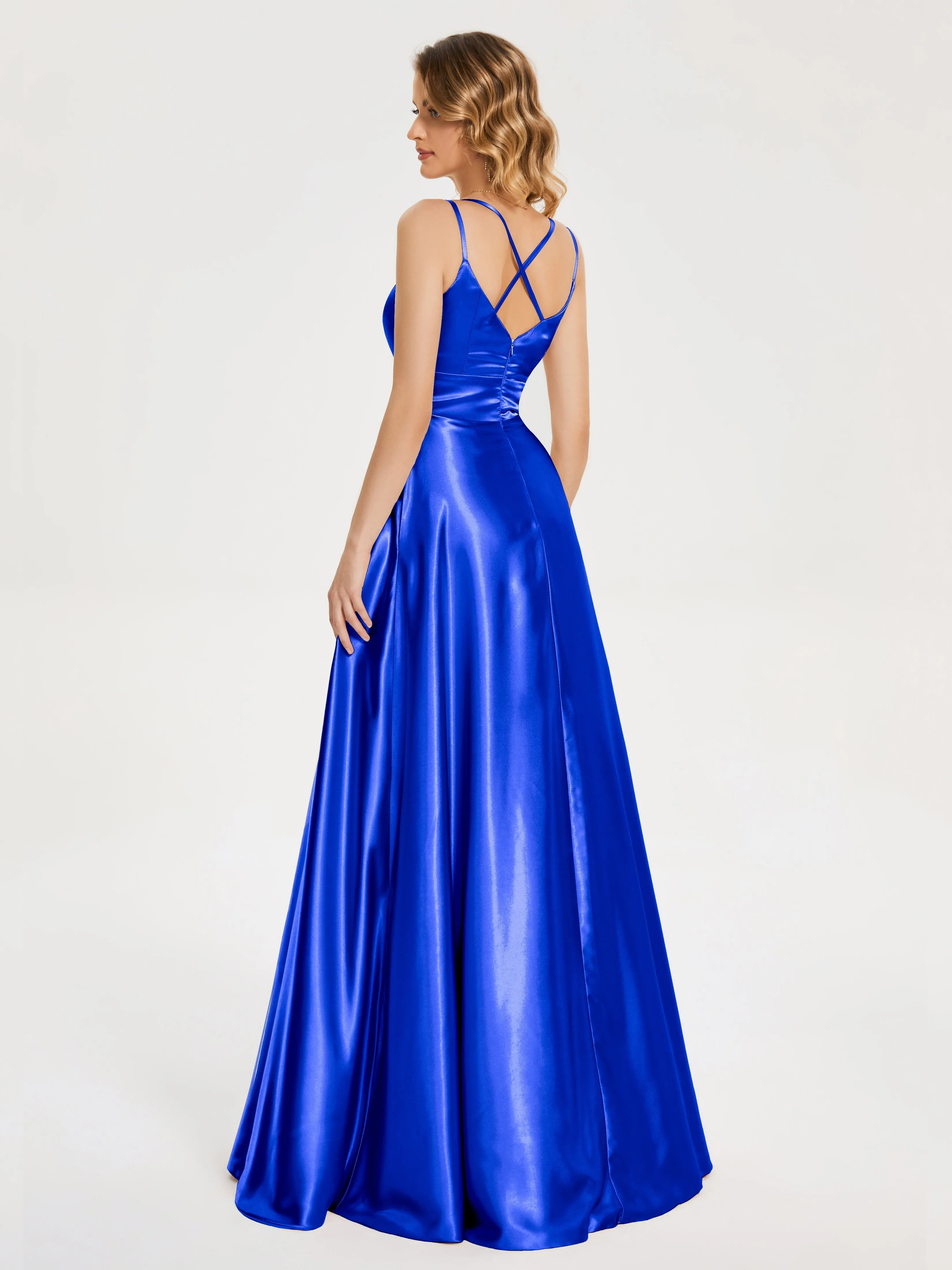 Briella Charming V Neck Soft Satin Dresses