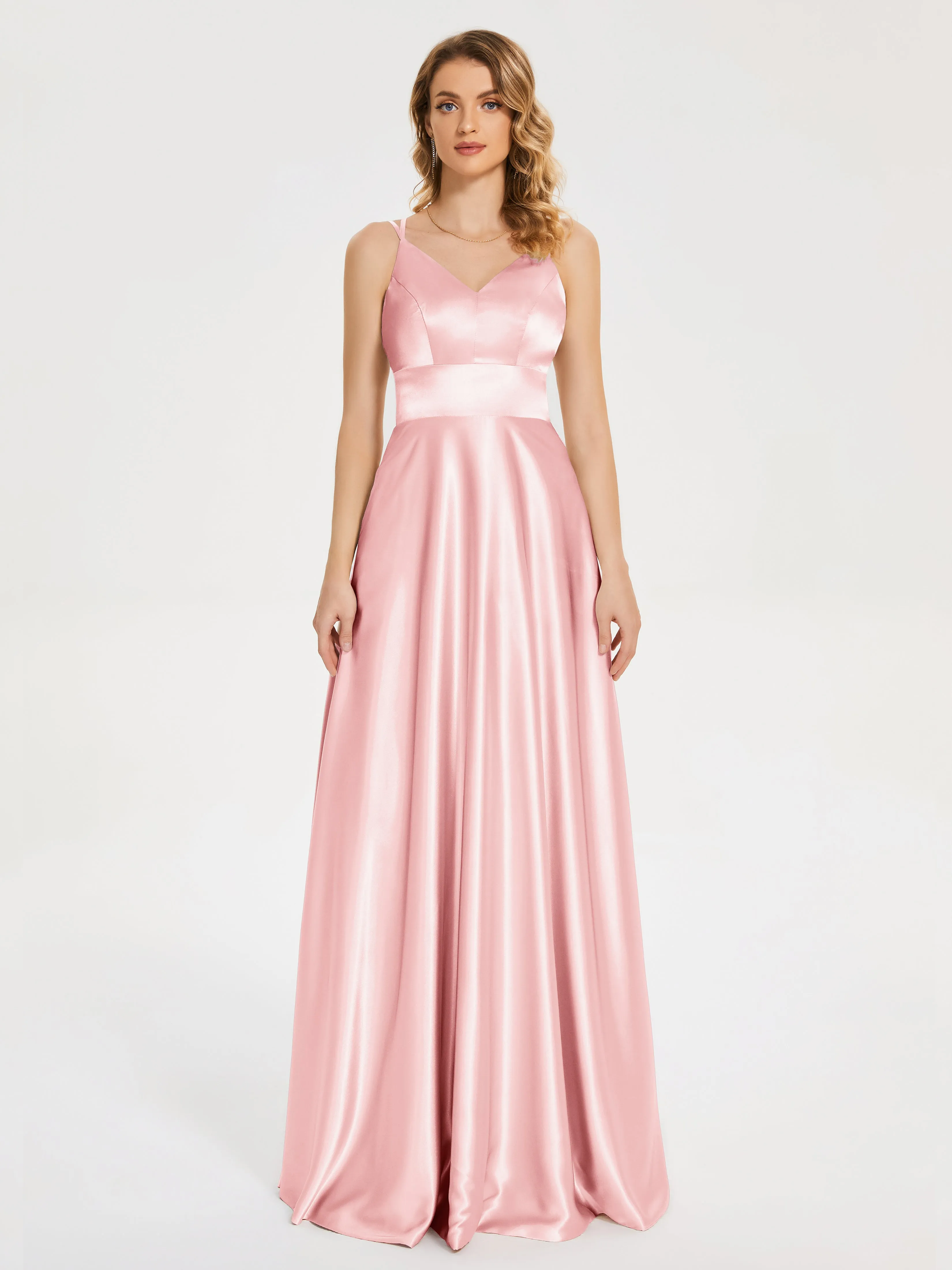 Briella Charming V Neck Soft Satin Dresses