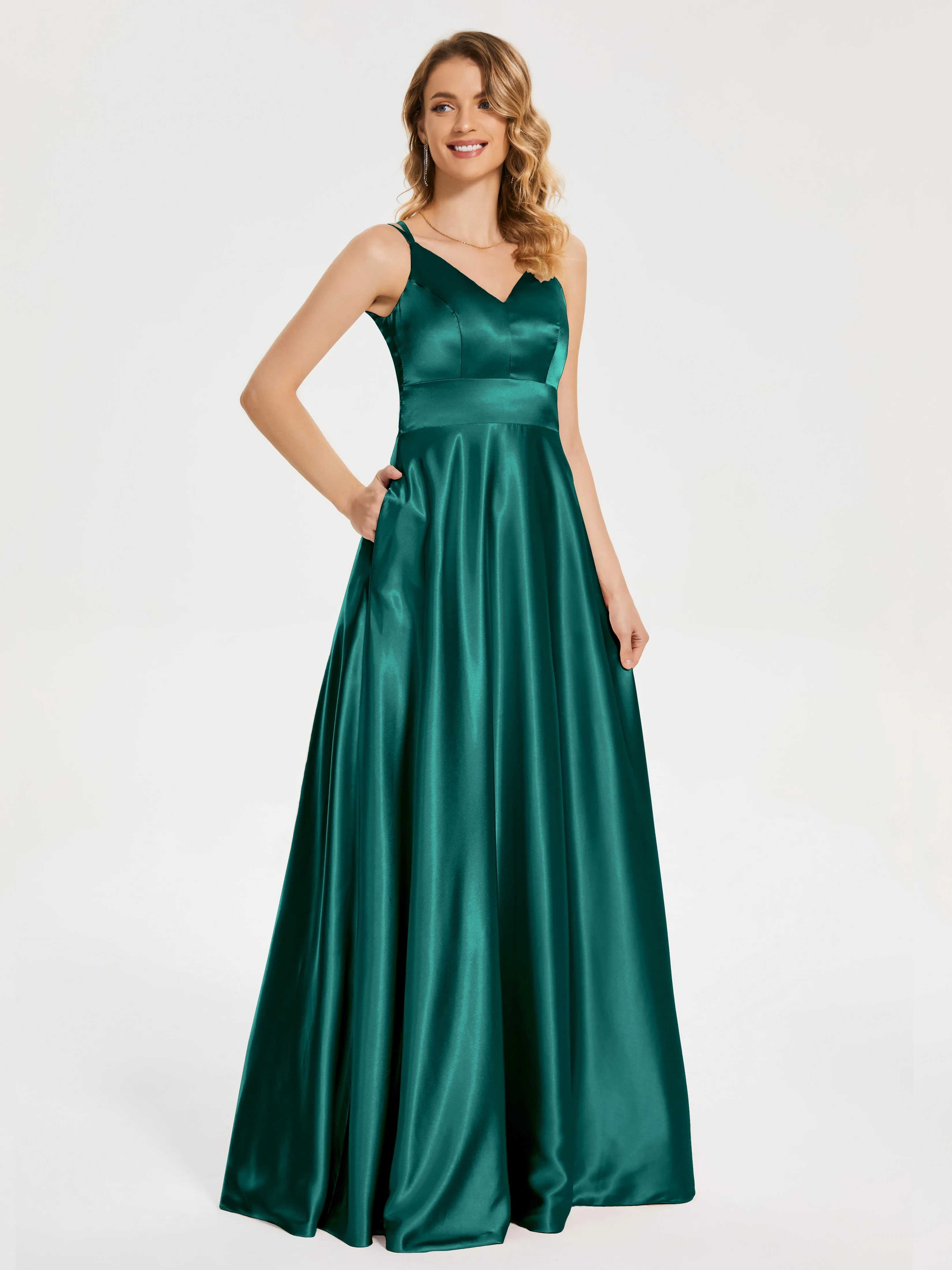 Briella Charming V Neck Soft Satin Dresses