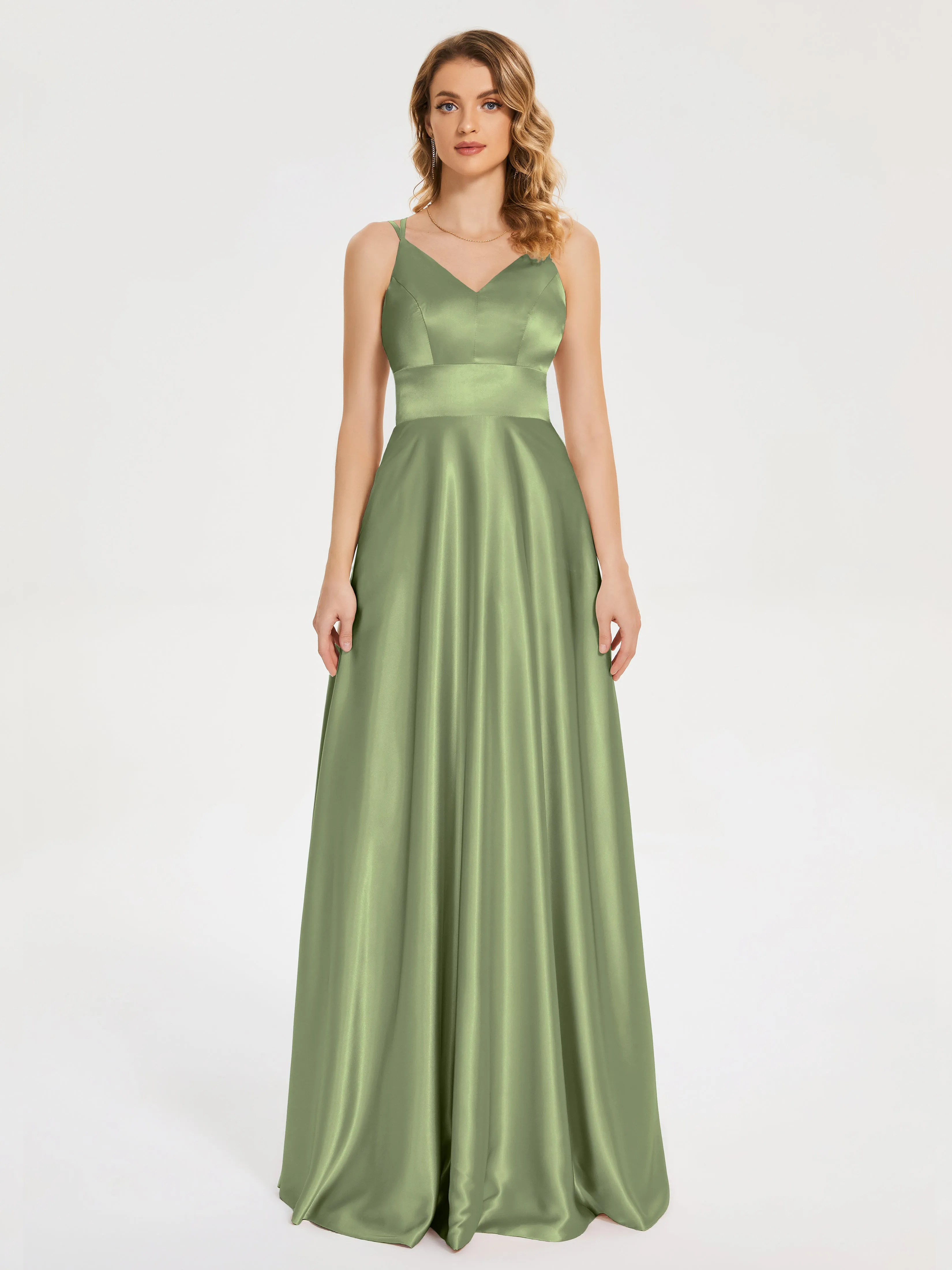 Briella Charming V Neck Soft Satin Dresses