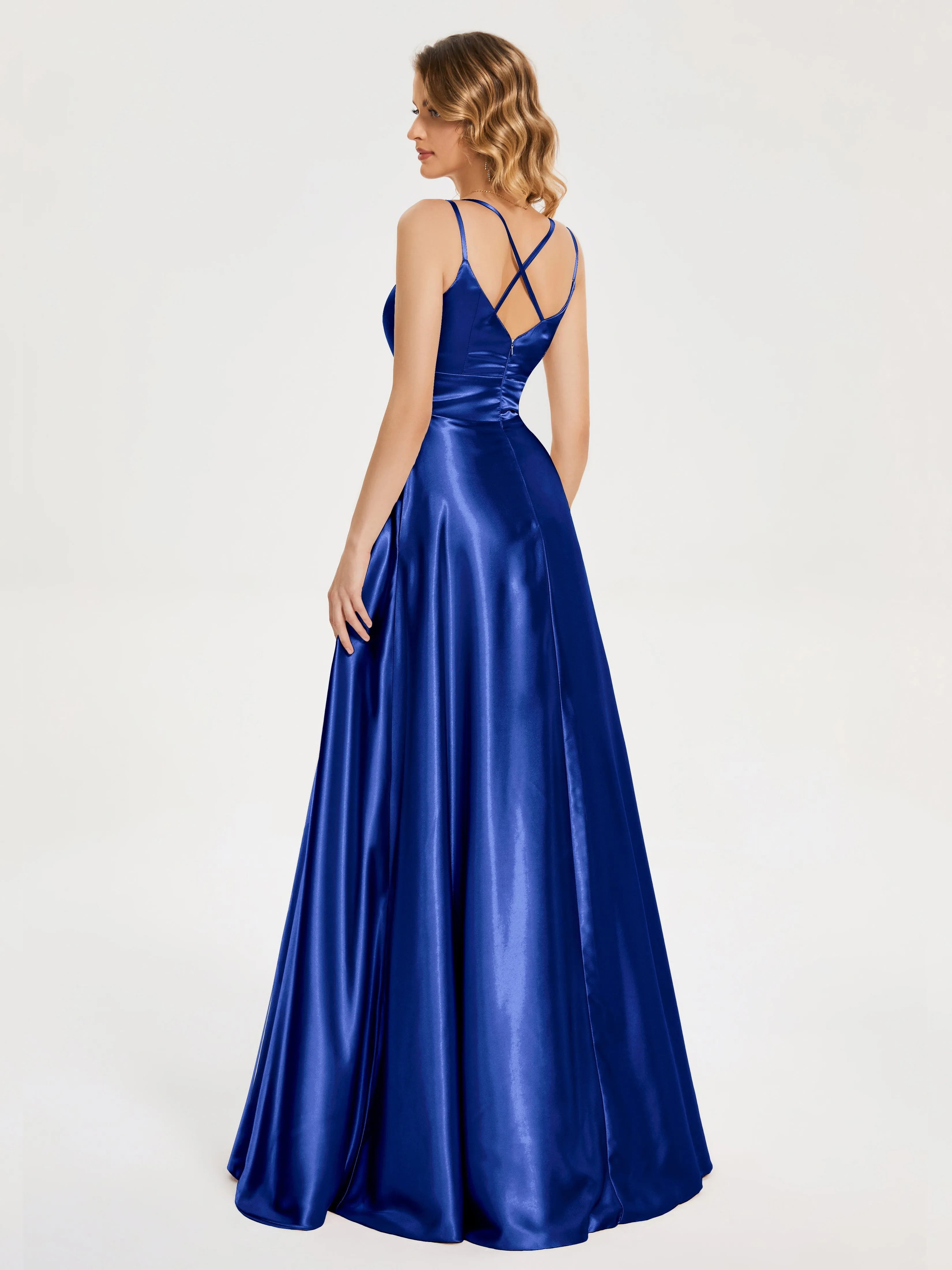 Briella Charming V Neck Soft Satin Dresses