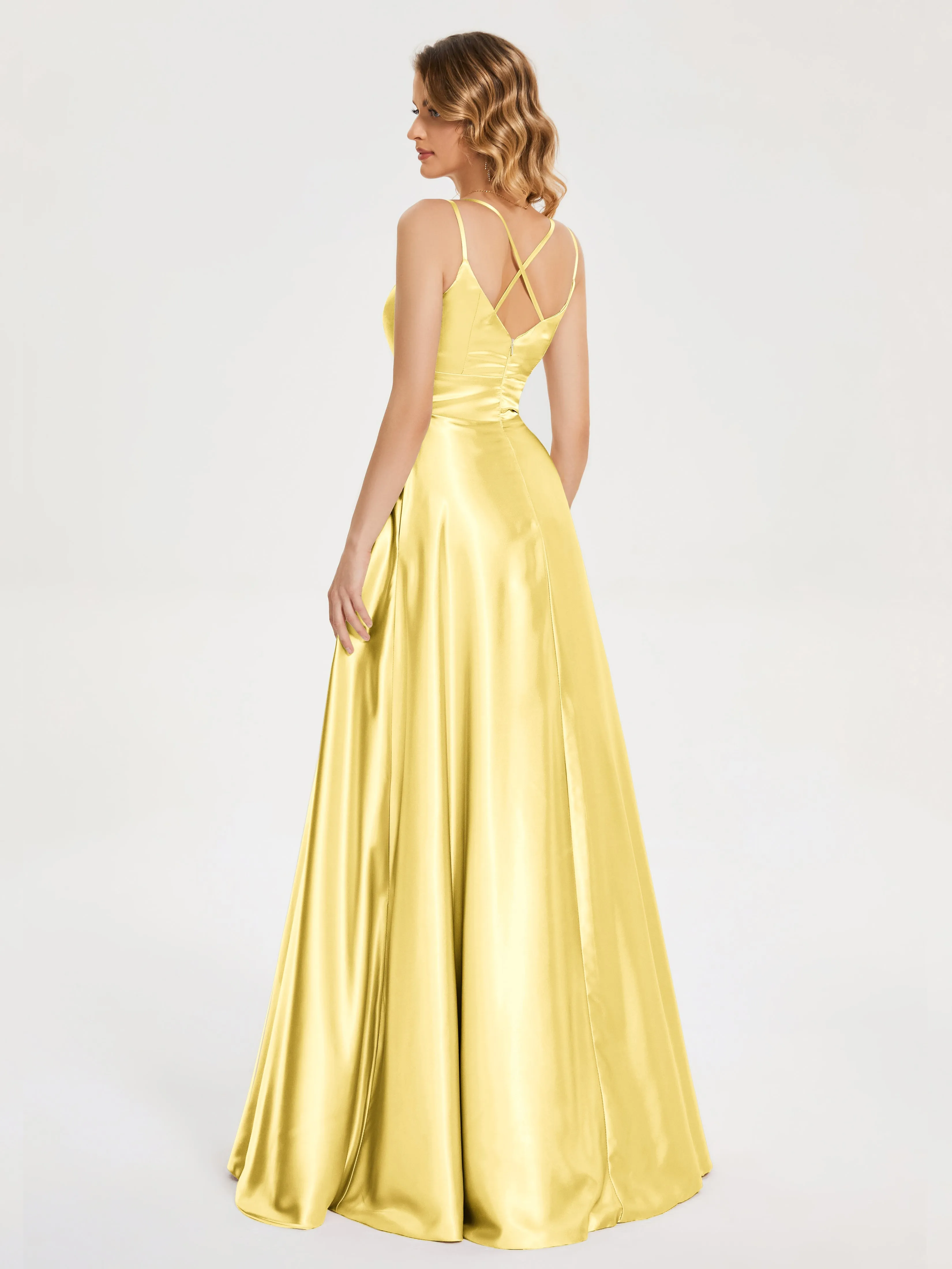 Briella Charming V Neck Soft Satin Dresses