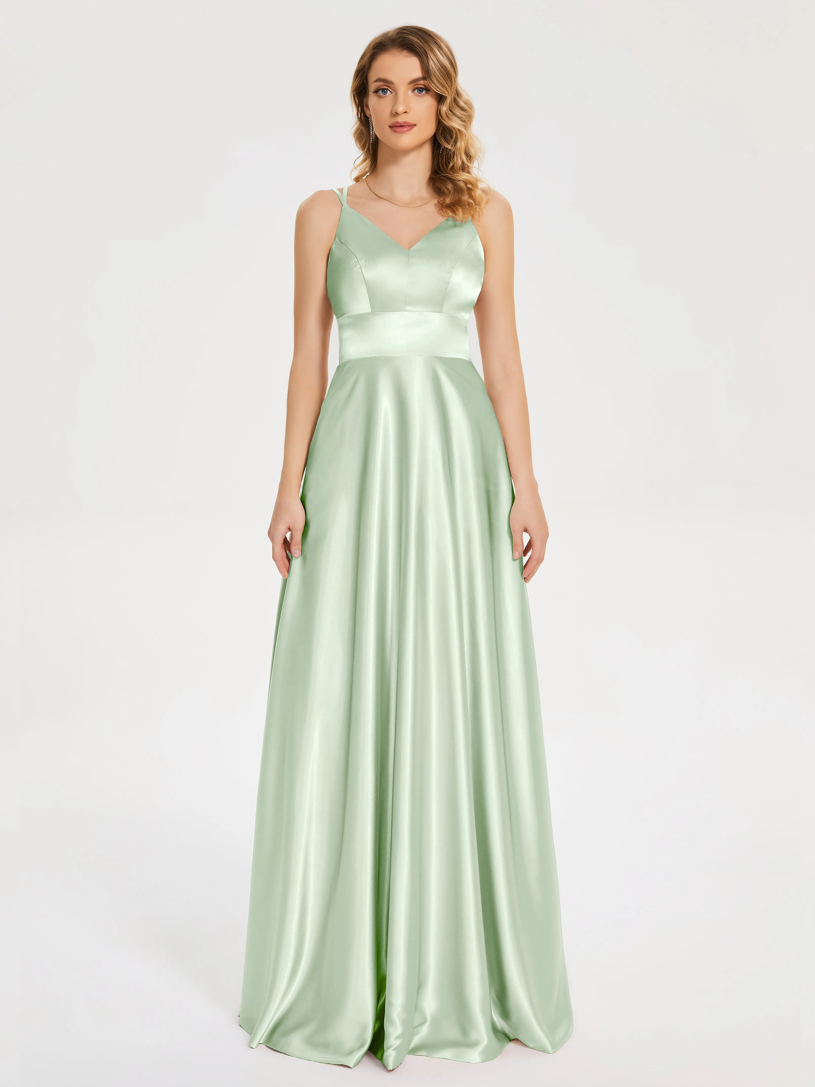 Briella Charming V Neck Soft Satin Dresses