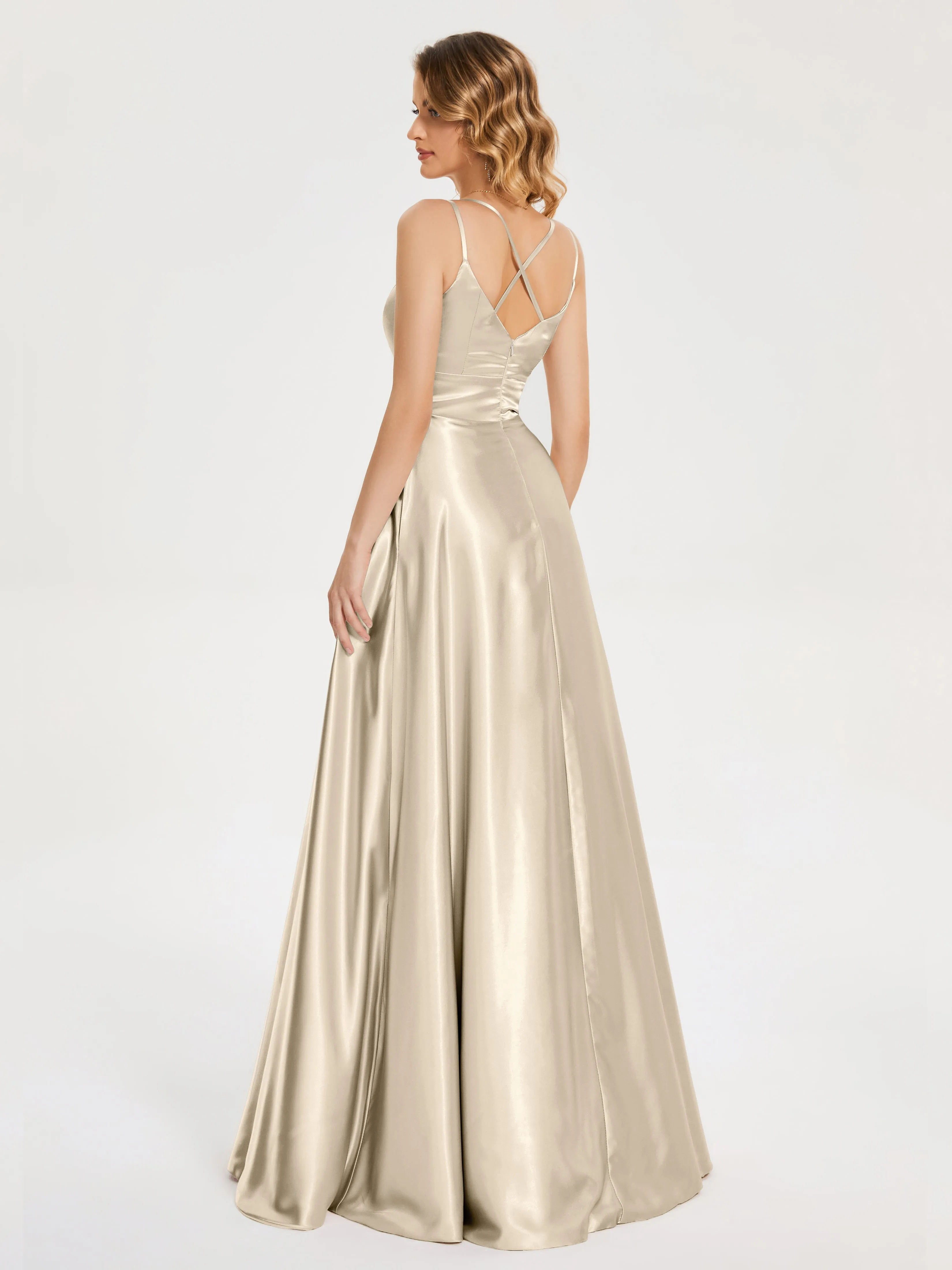 Briella Charming V Neck Soft Satin Dresses