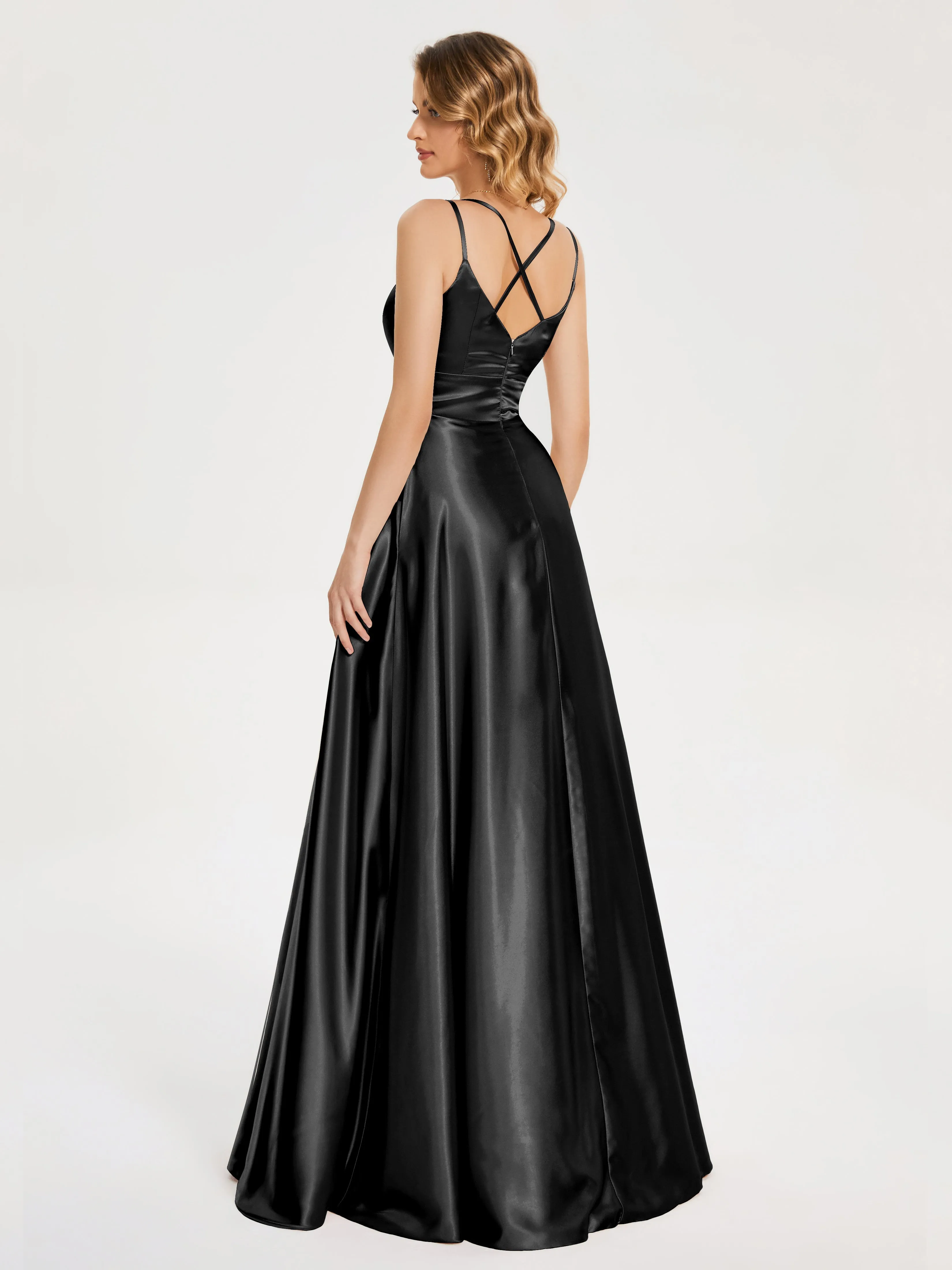 Briella Charming V Neck Soft Satin Dresses